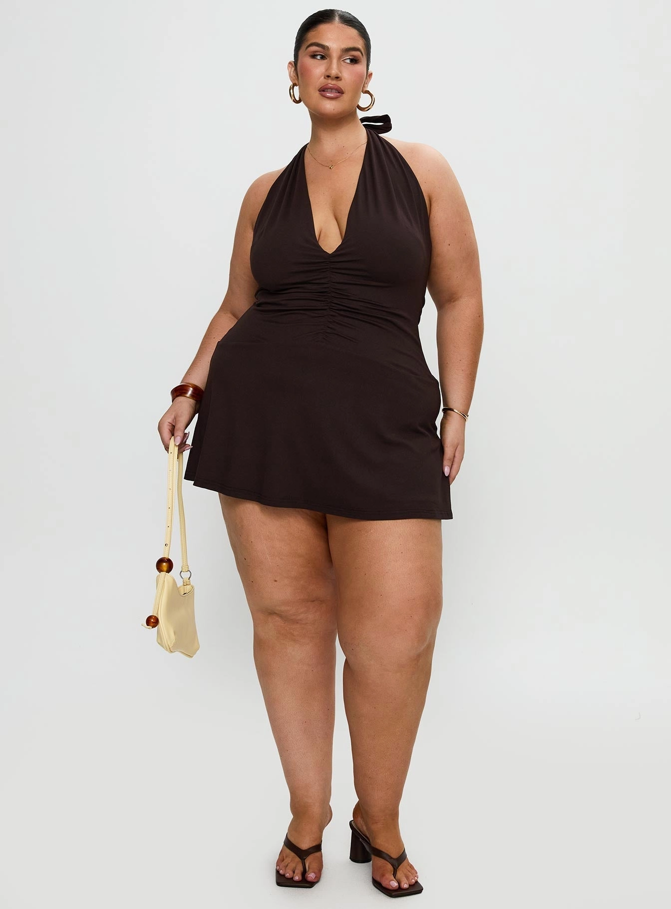 Rafelle Halter Mini Dress Brown Curve Essential Piece Simple Yet Elegant
