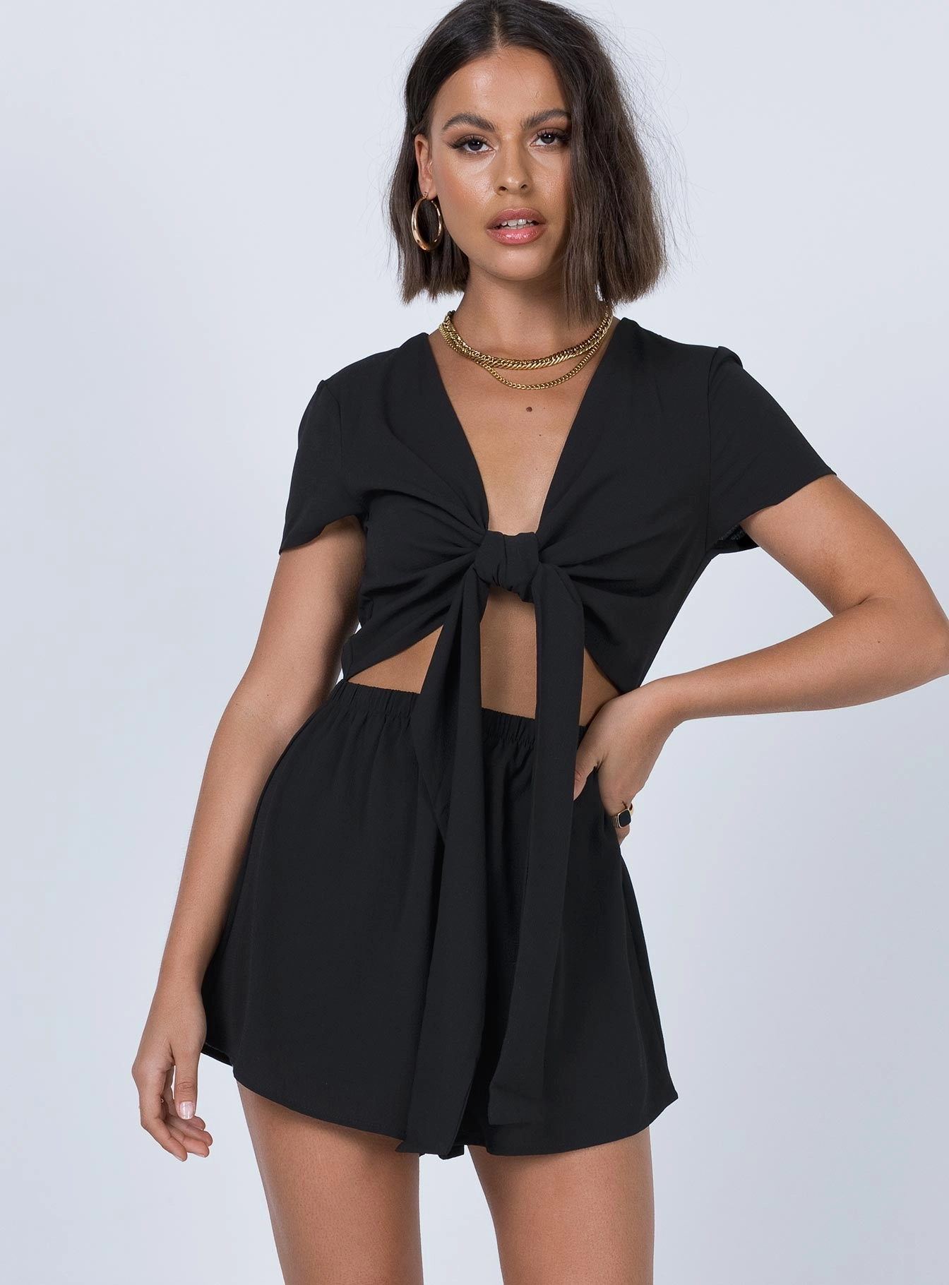 Ragnar Tie Front Romper Black Unisex Option