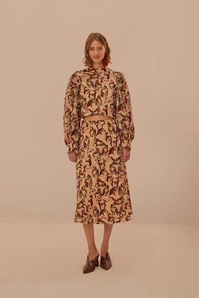 Cream Horses Guipure Midi Skirt Vibe Shot Performance Fashion