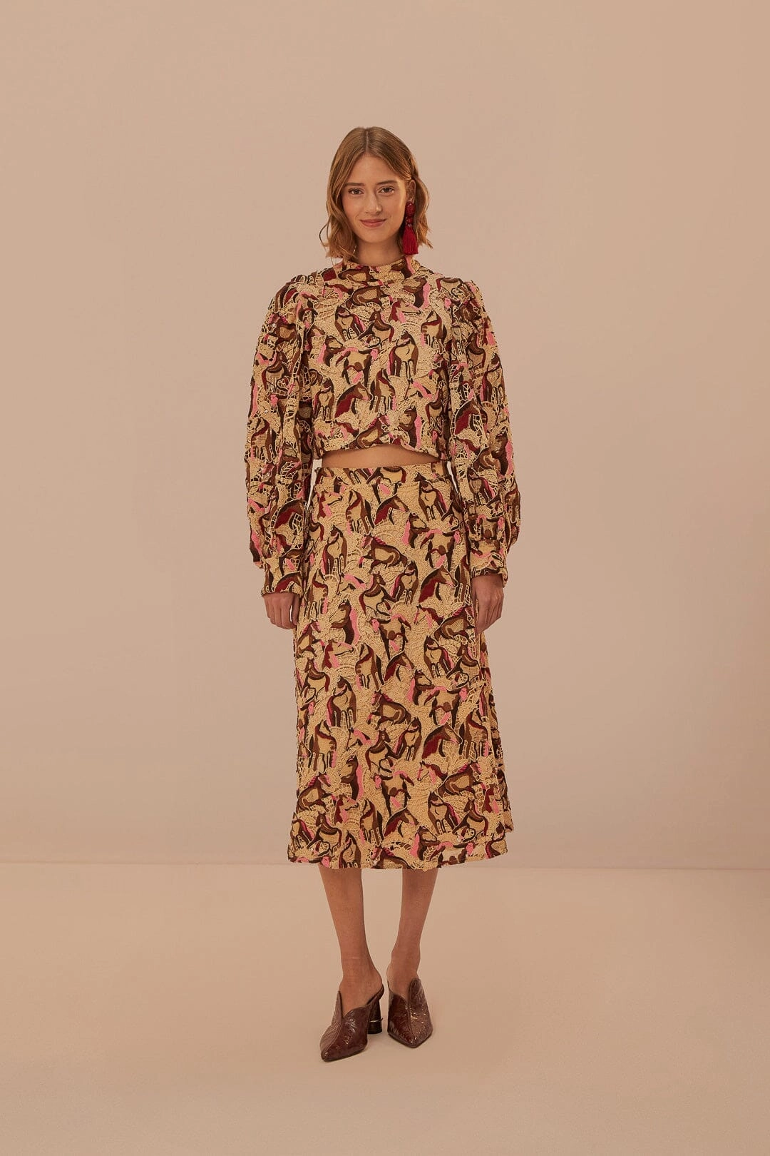 Cream Horses Guipure Midi Skirt Vibe Shot Performance Fashion