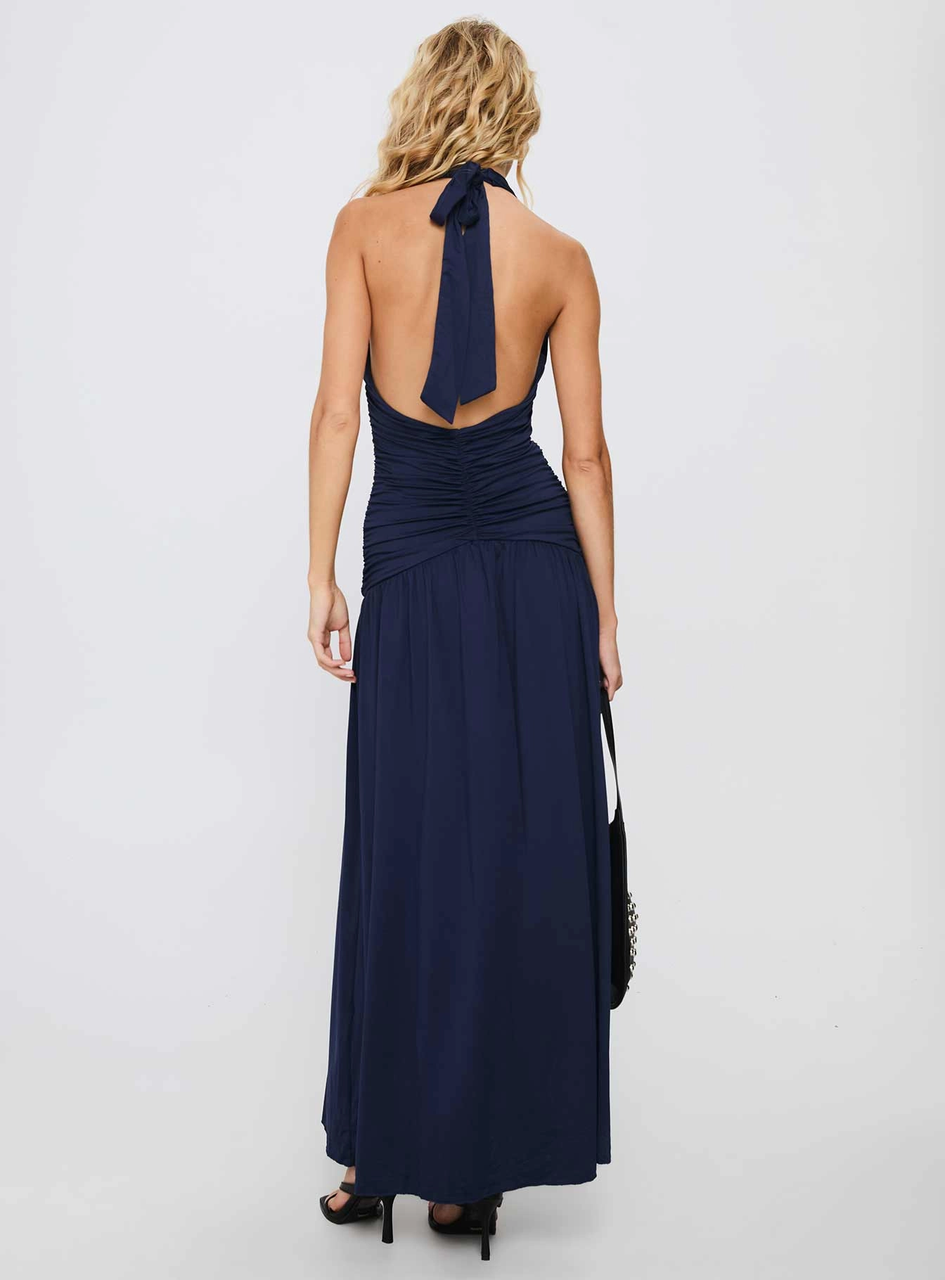 Layer Base Diona Halter Ruched Maxi Dress Navy