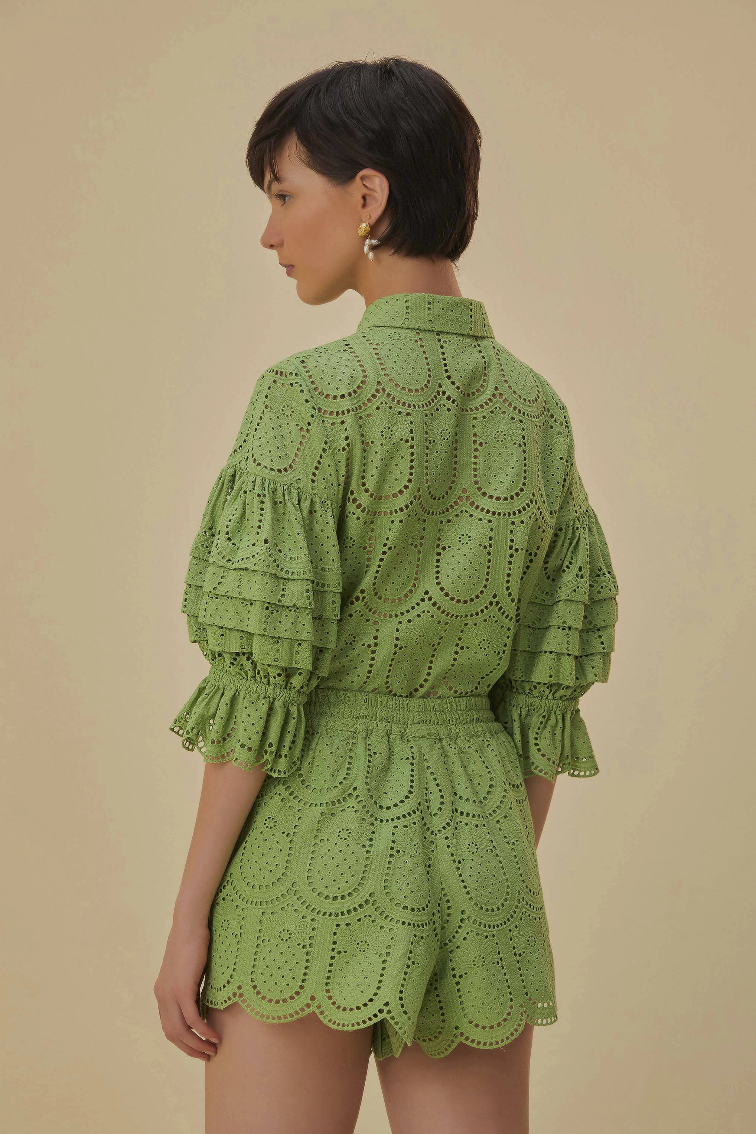 Green Pineapple Eyelet Shorts Quick Access Cargo Pockets