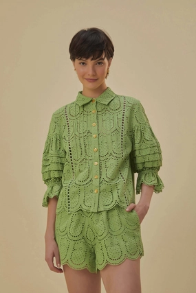 Office Attire Green Pineapple Eyelet Shorts