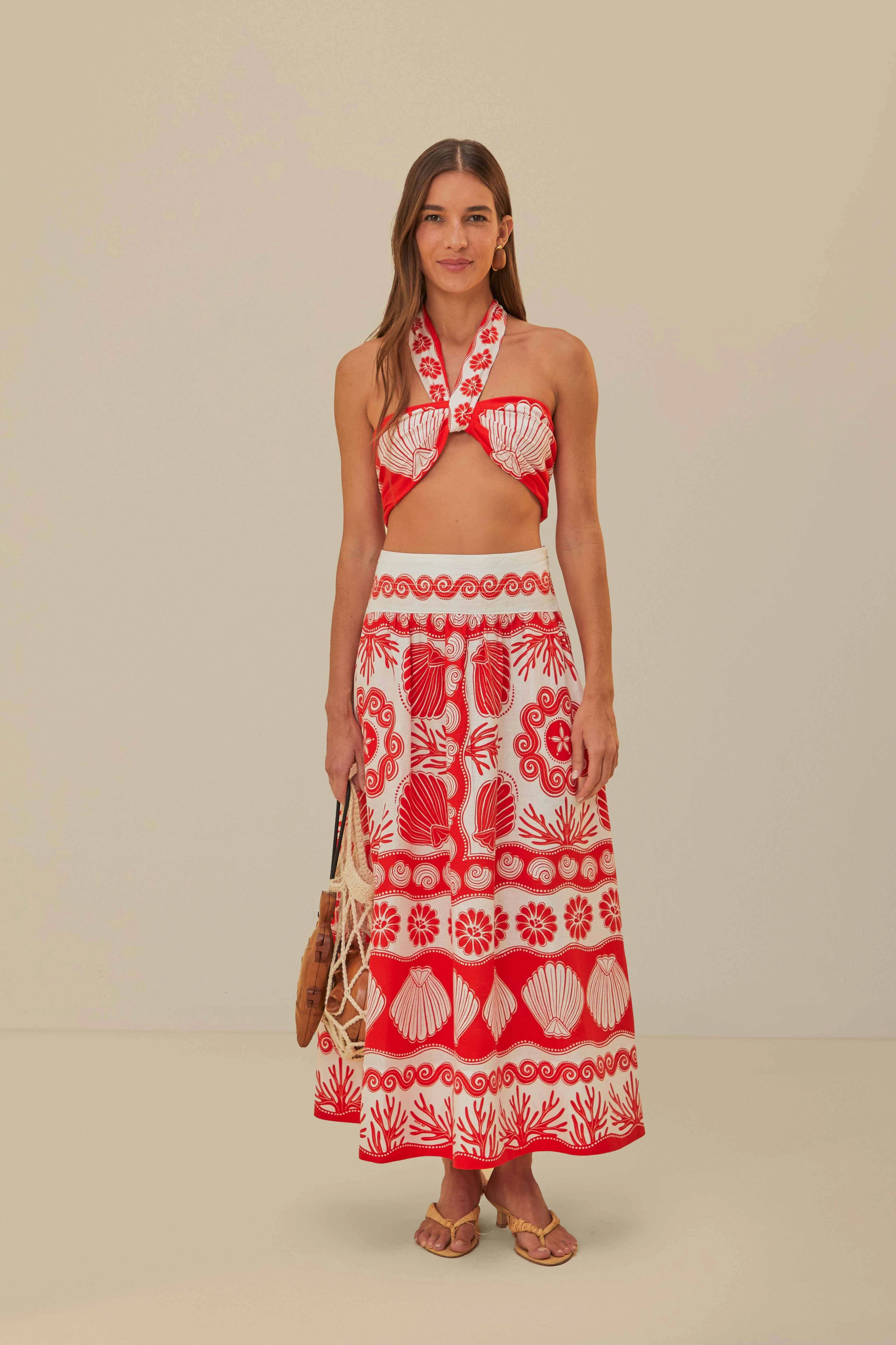 Red Ainika Shell LENZING? ECOVERO? Euroflax? Maxi Skirt Anti Pilling Treatment Gathered waist