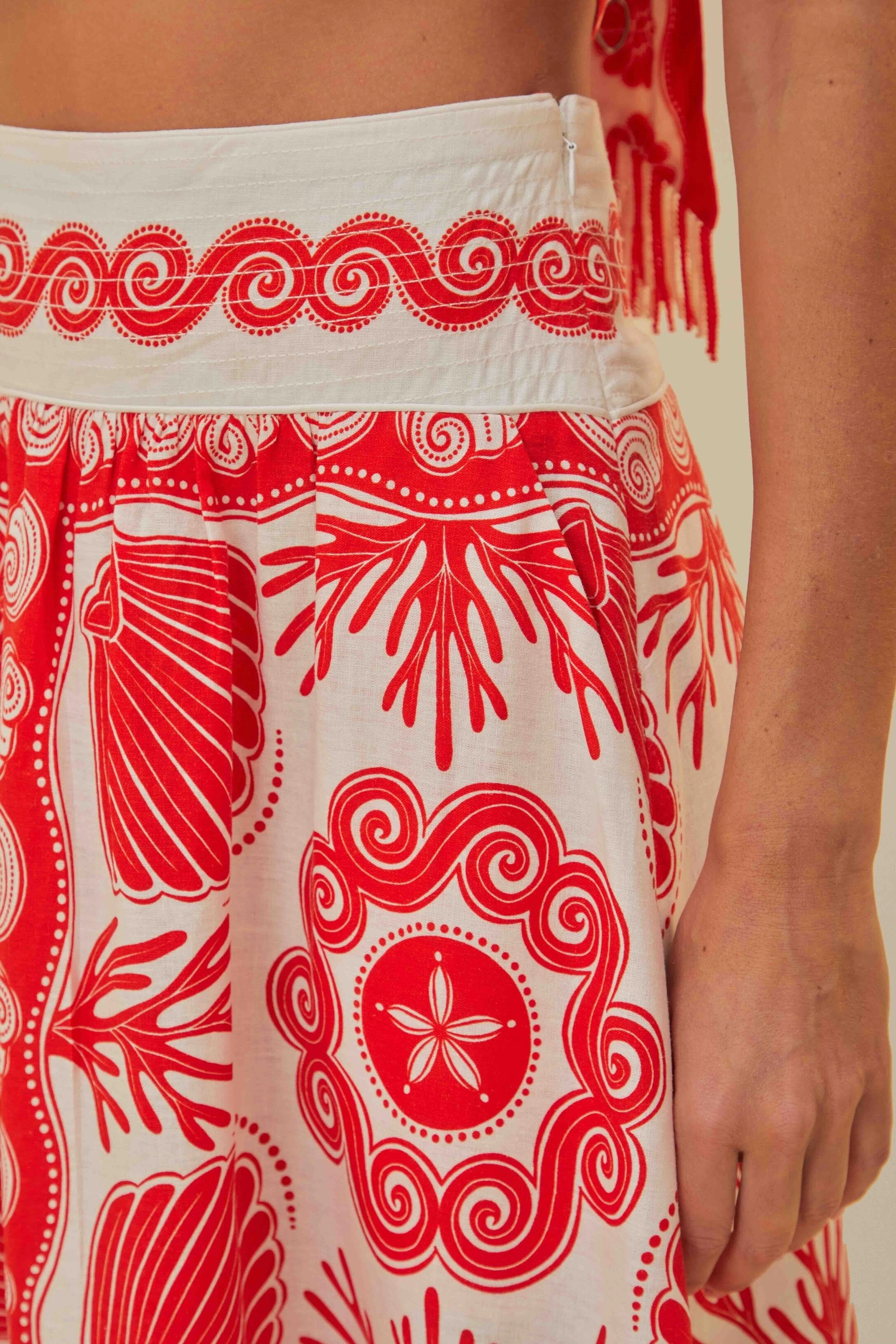 Red Ainika Shell LENZING? ECOVERO? Euroflax? Maxi Skirt Pleated Construction