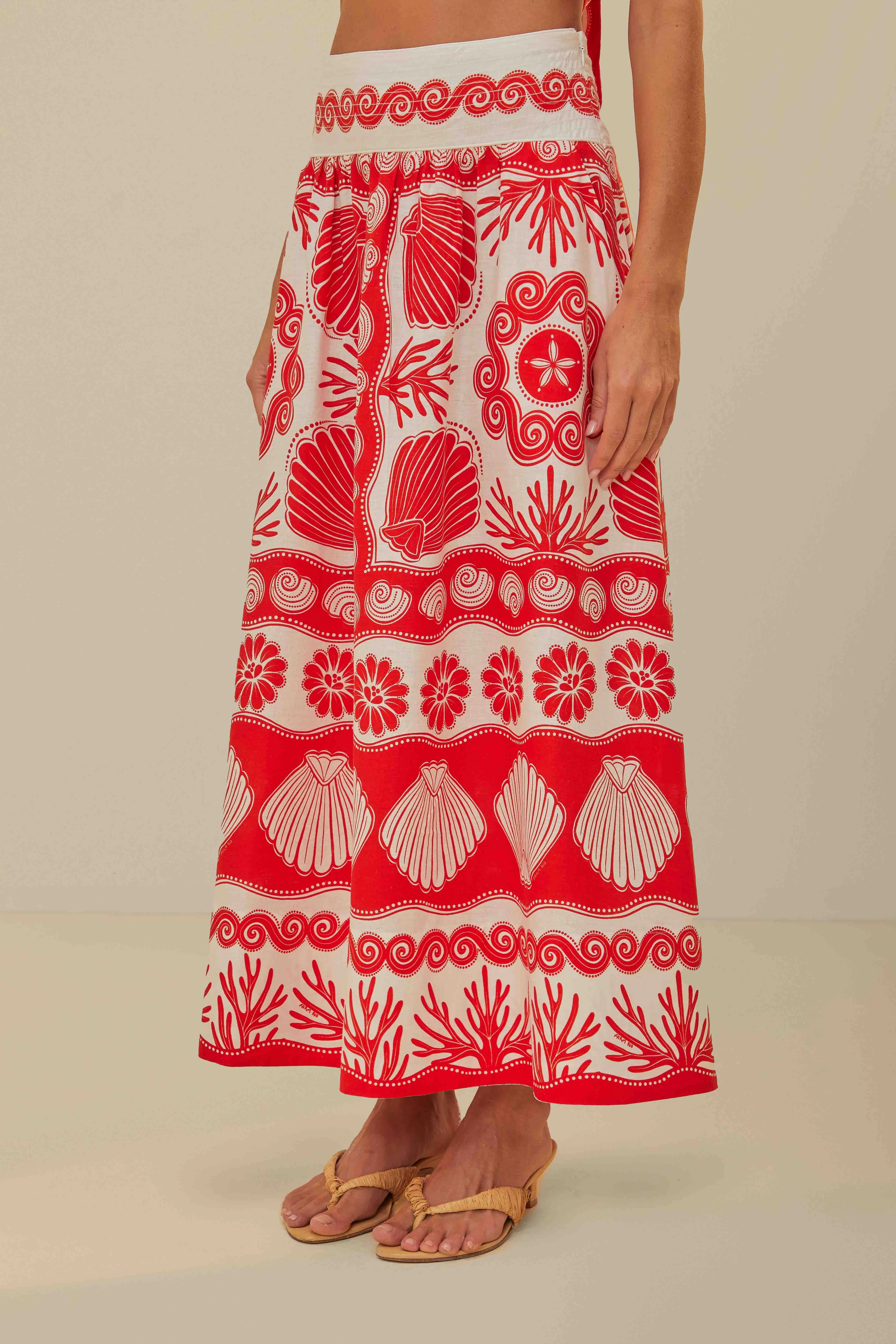 Layered Structure Red Ainika Shell LENZING? ECOVERO? Euroflax? Maxi Skirt