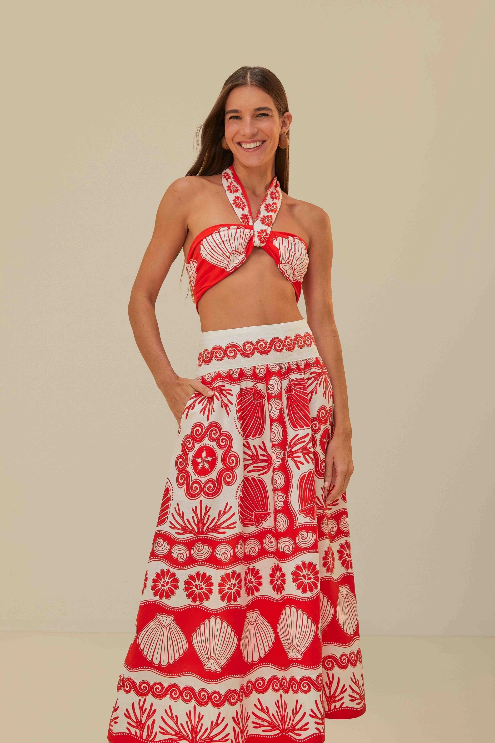 Red Ainika Shell LENZING? ECOVERO? Euroflax? Maxi Skirt muted tone Crisp Look