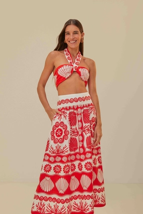 Red Ainika Shell LENZING? ECOVERO? Euroflax? Maxi Skirt muted tone Crisp Look