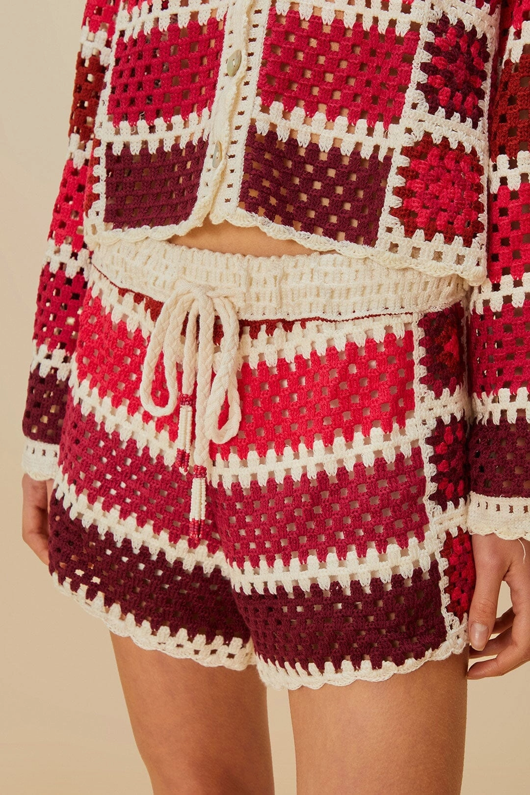 Red Colorful Crochet Tiles Shorts Temperature Regulating Material souvenir choice
