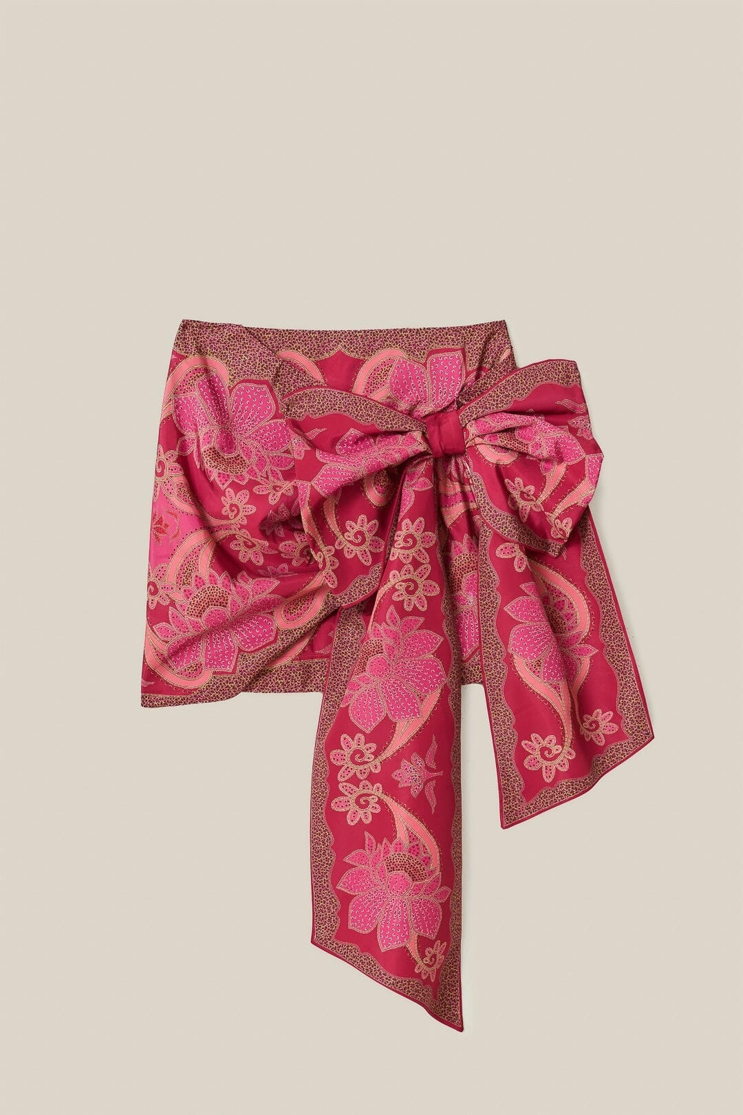 Red Floral Glam Scarf Tie Gathering Mini Skirt Odor control Texture Focus