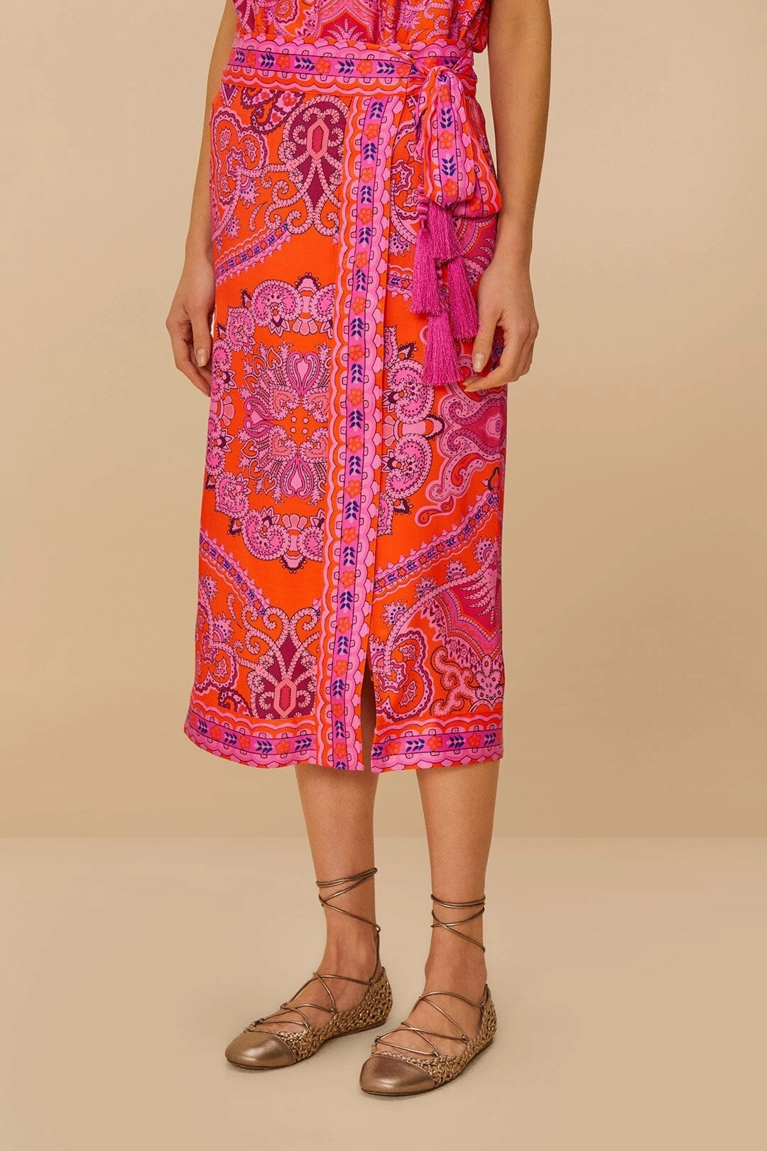 Red Paisley Scarf LENZING? ECOVERO? Viscose Midi Skirt Chill Vibe