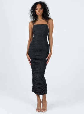 Silky Drape Texture Soft Reeva Maxi Dress Black