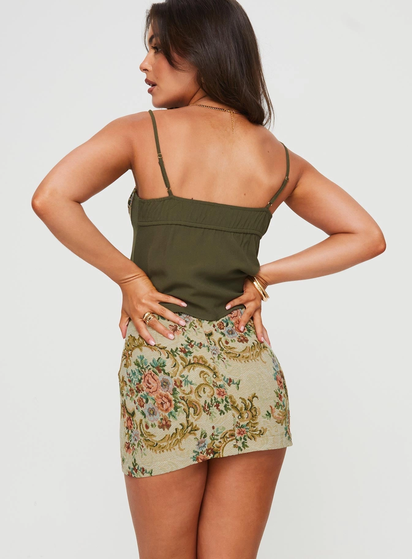Mirai Tapestry Mini Skirt Multi Casual Comfort Tiered Design