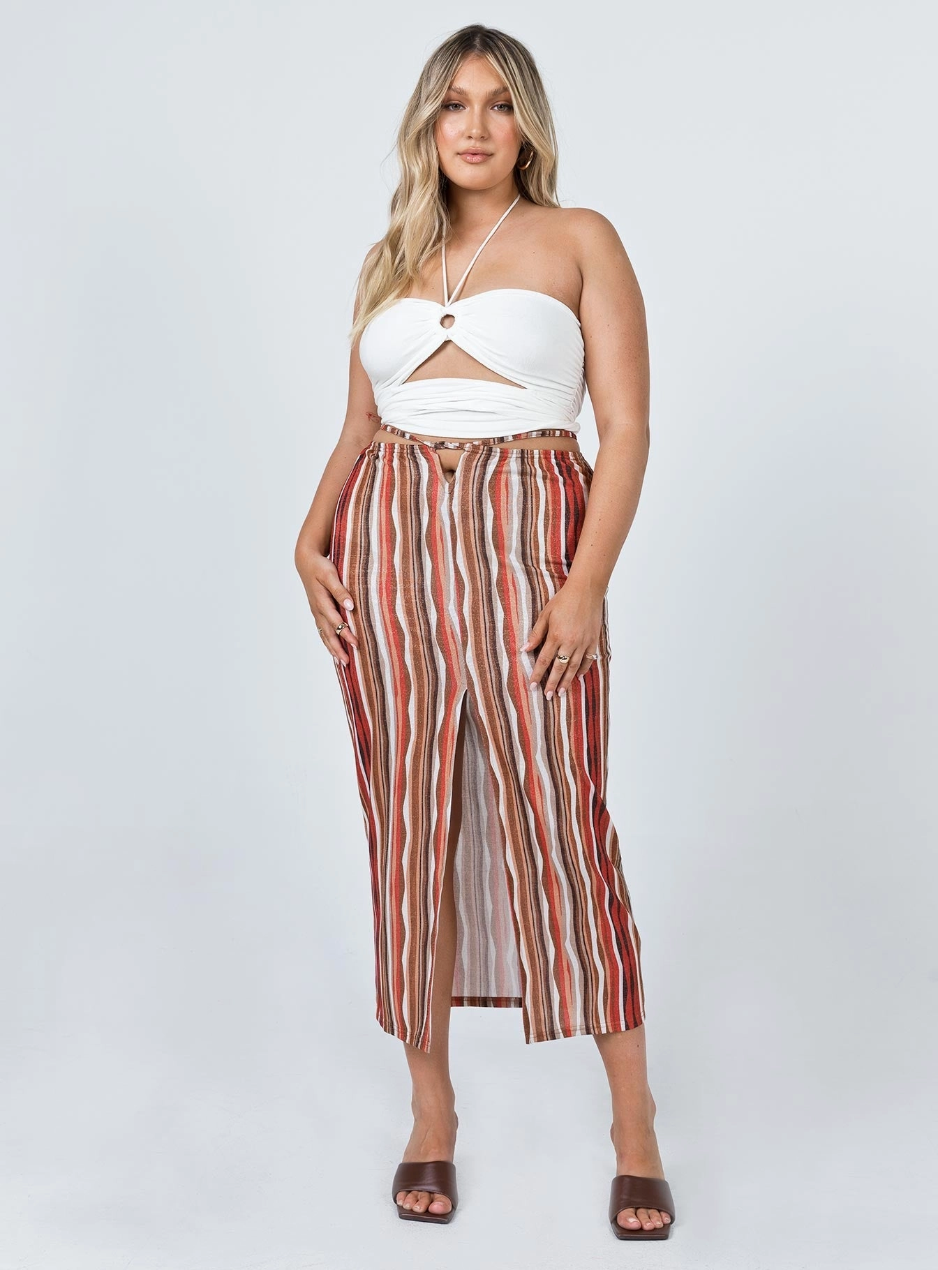 Molly Retro Stripe Midi Skirt Multi Reinforced Hems Breathable fabric