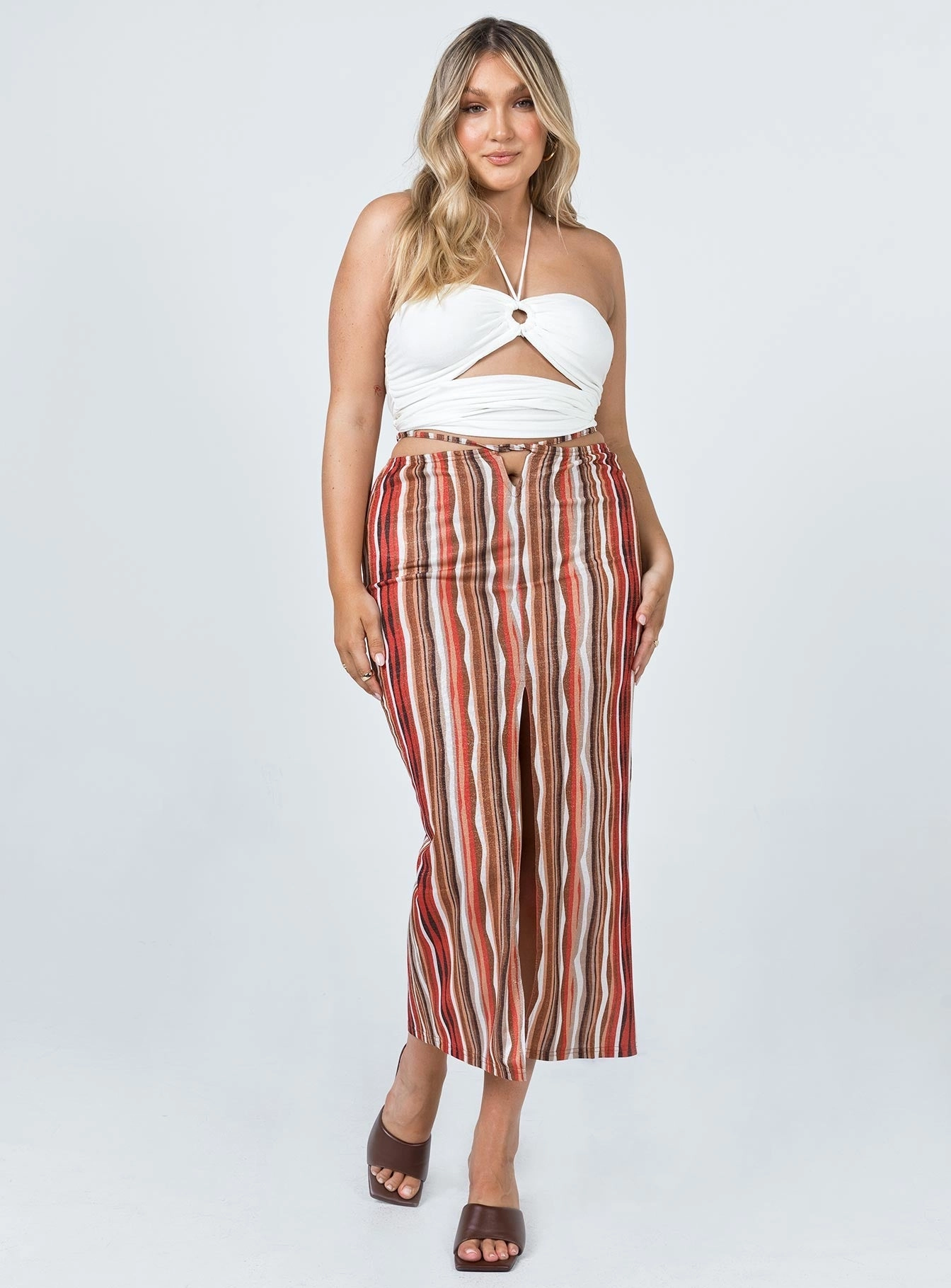 Urban Mood Molly Retro Stripe Midi Skirt Multi