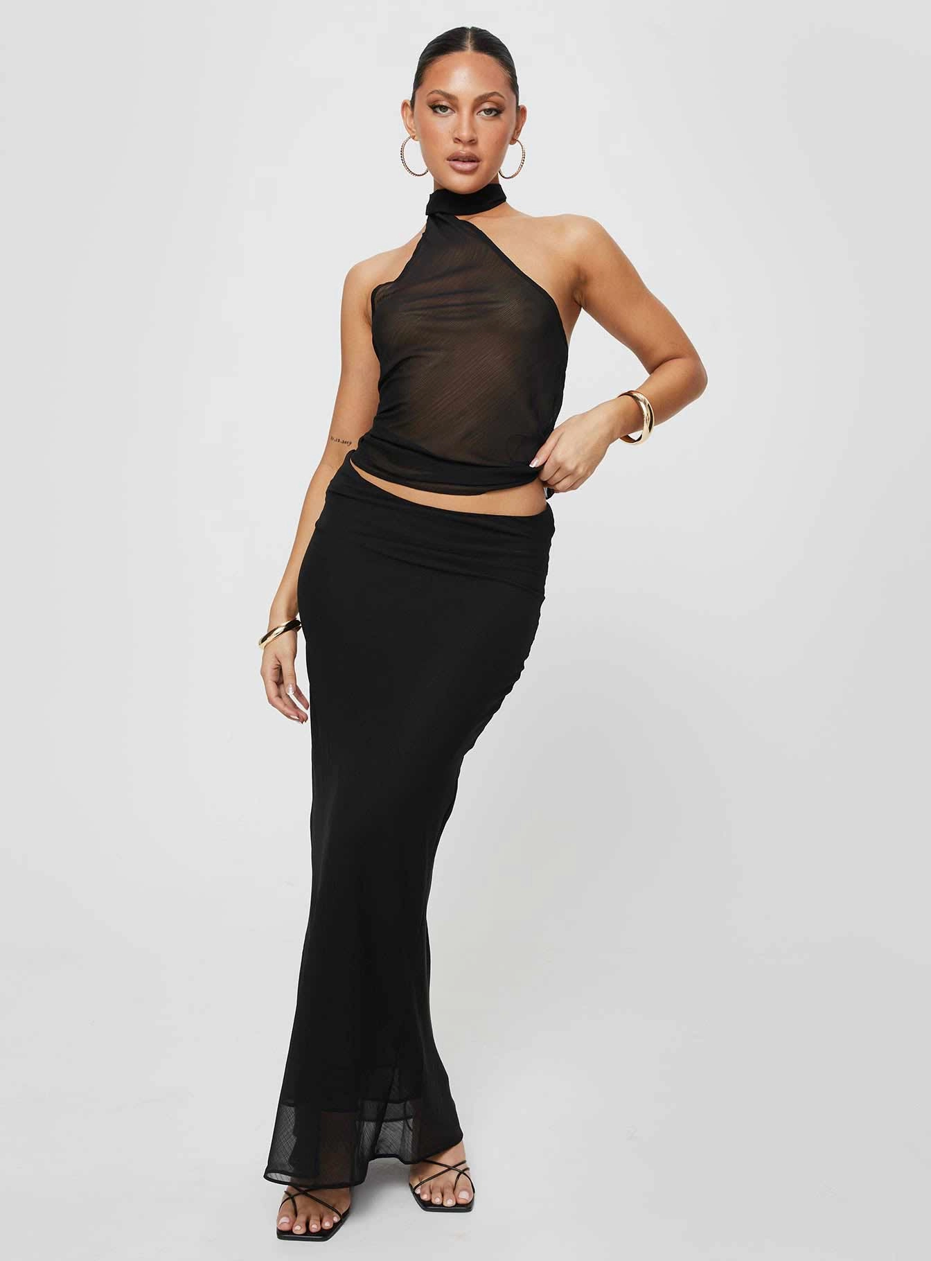 Devon Maxi Skirt Licorice Style Vibes Polished Cut
