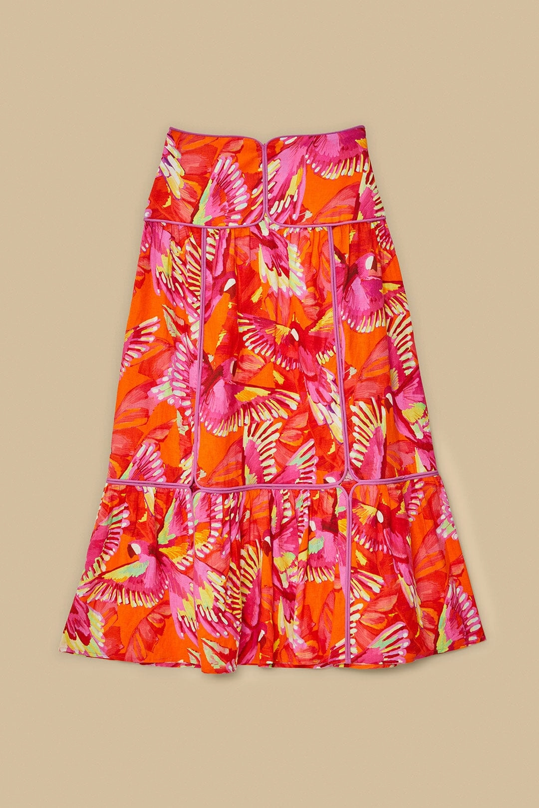 Elegant Texture Orange Flying Birds LENZING? ECOVERO? Euroflax? Skirt