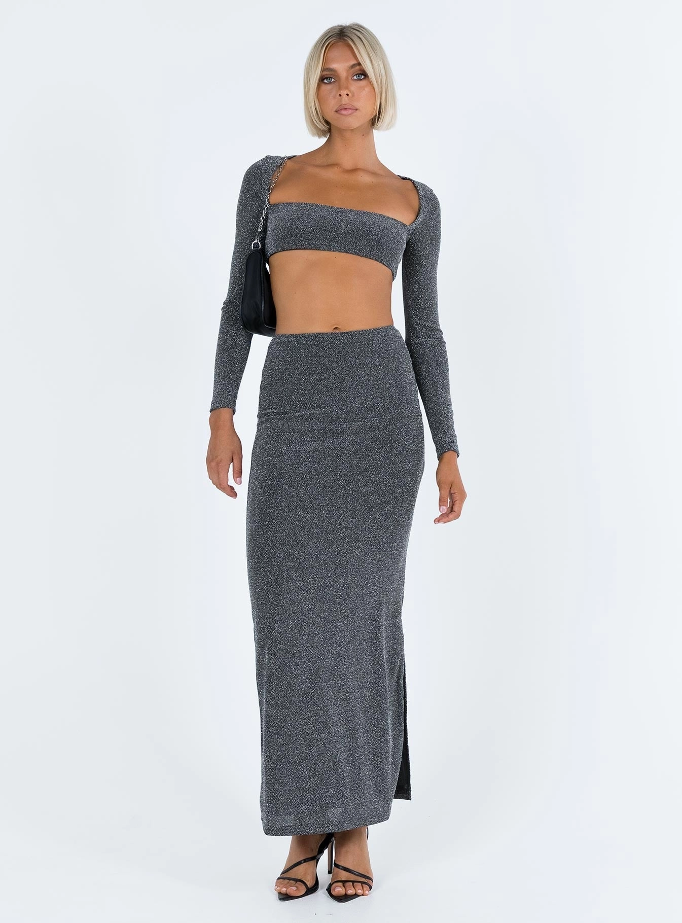Reina Set Black Glitter High Waist Abstract Motif