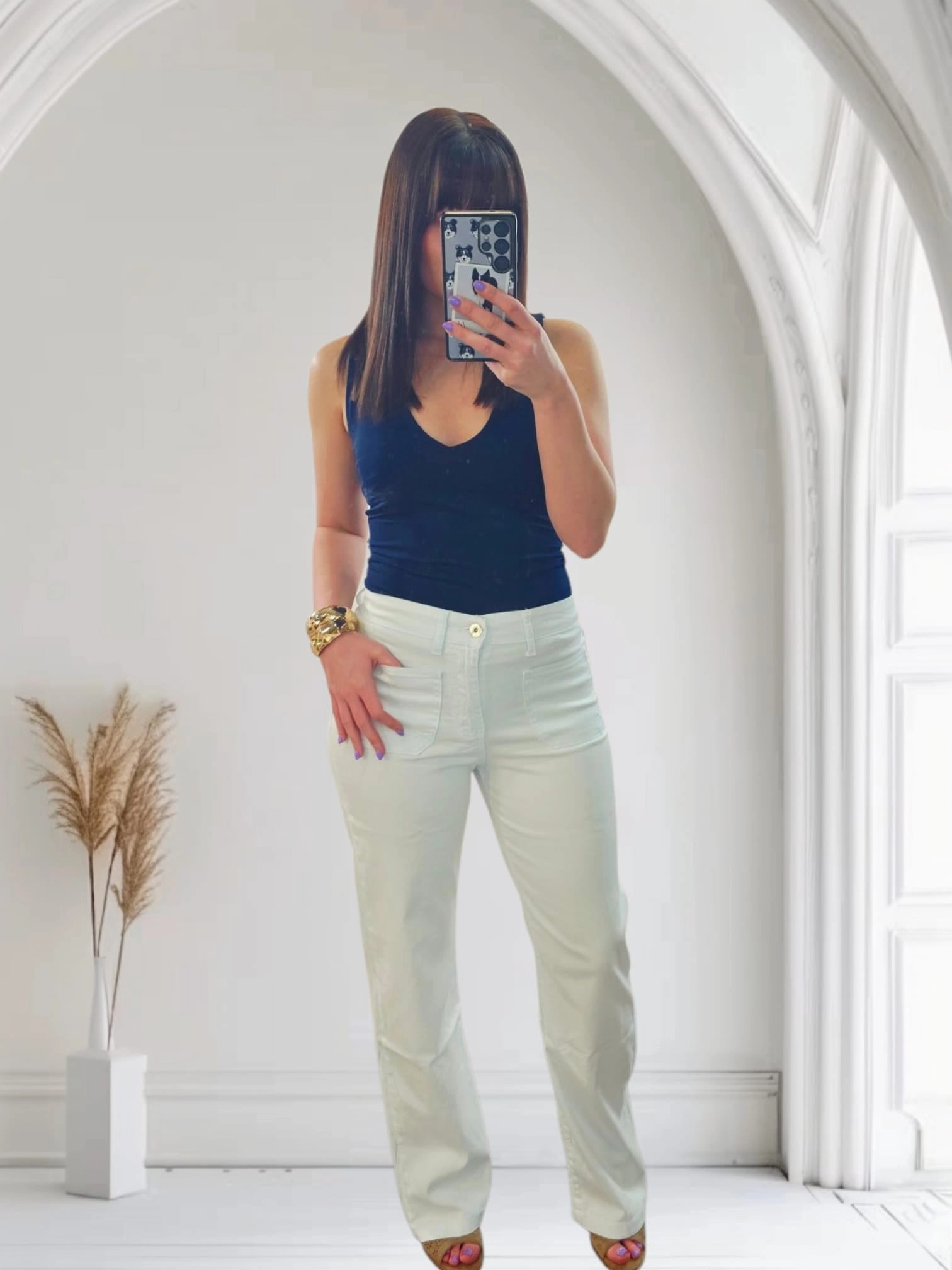 Roselle Front Pocket Jeans White Raw edge Sporty Look