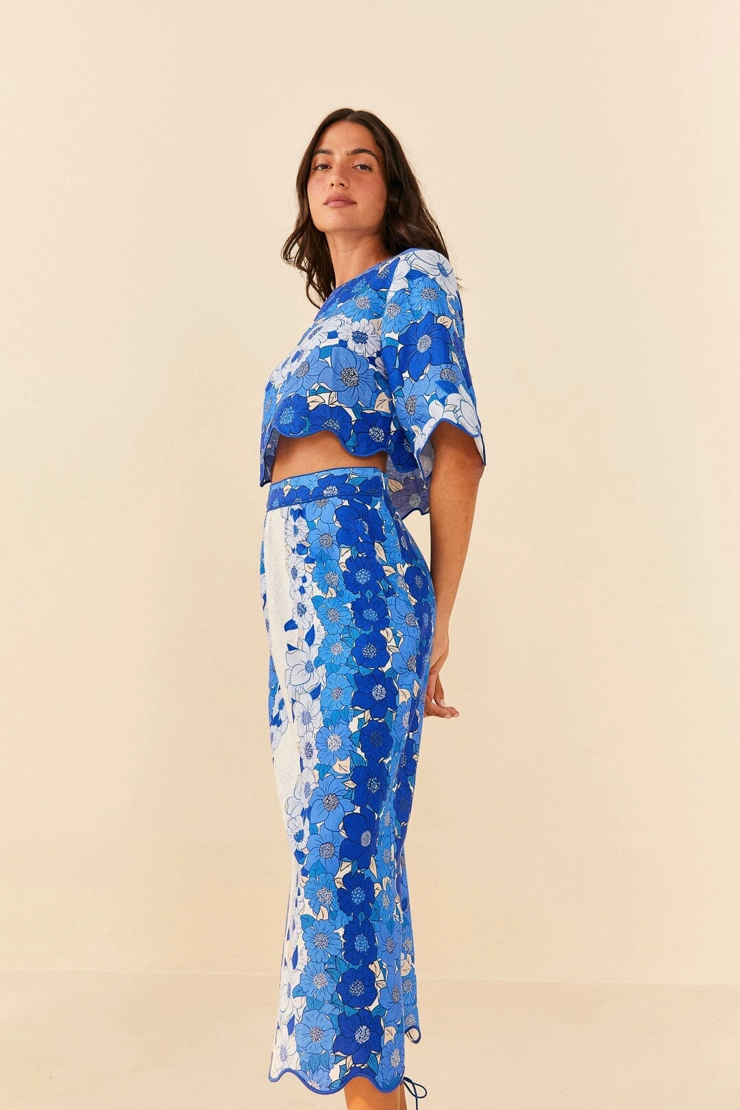 Blue Flower Stripes Midi Skirt Local Artisan Fresh Texture