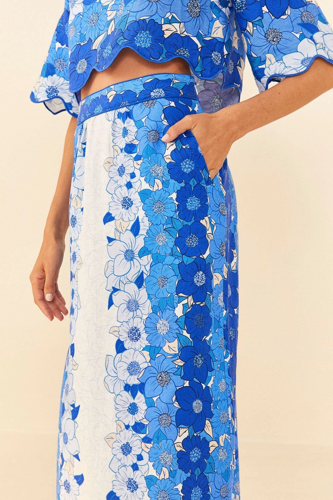 Blue Flower Stripes Midi Skirt Bold Mood