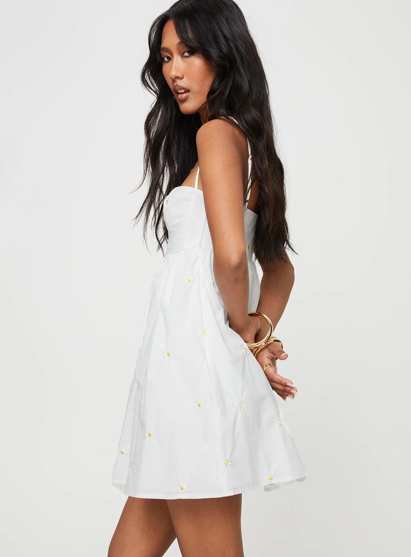 Addington Floral Mini Dress White Magnetic-Closure Airy Silk