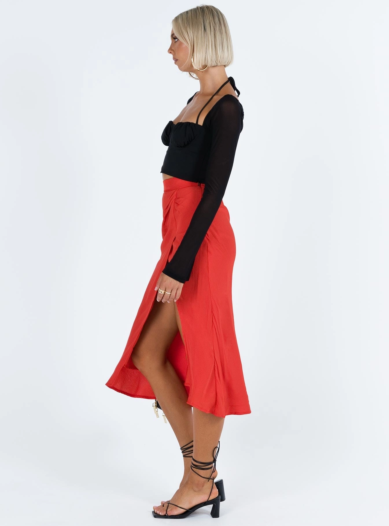 Mabel Midi Skirt Red Fresh Texture personalized option