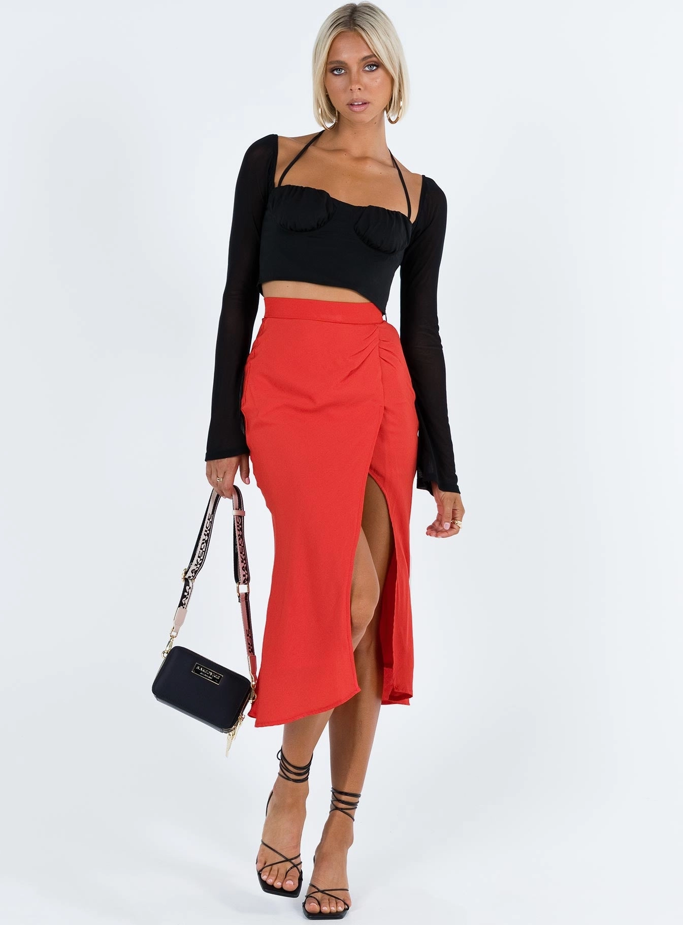 Mabel Midi Skirt Red Outfit Lookbook Weekend Vibes