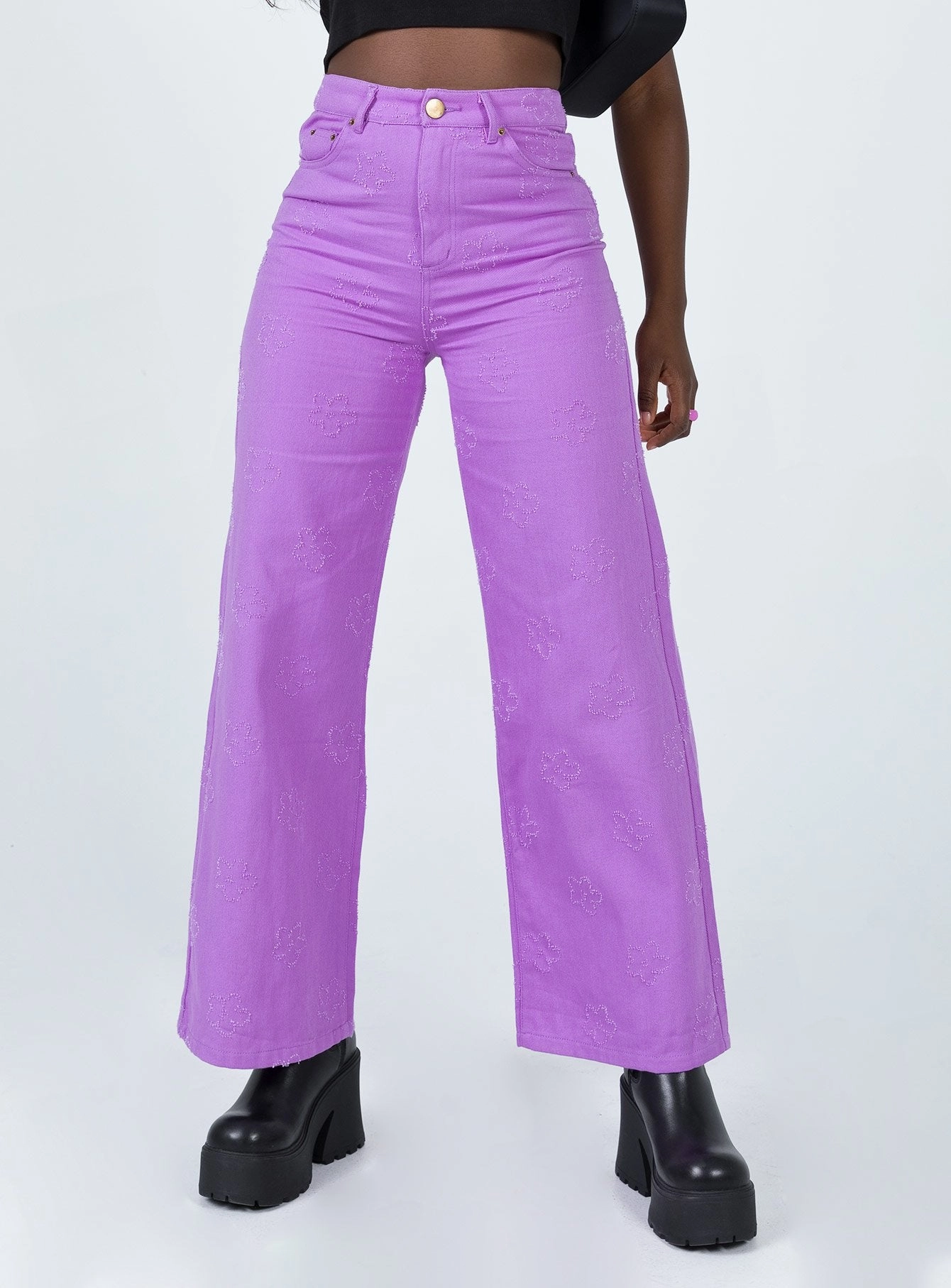 Durable Build Tear Resistant Denim Demitra Wide Leg Jeans Purple