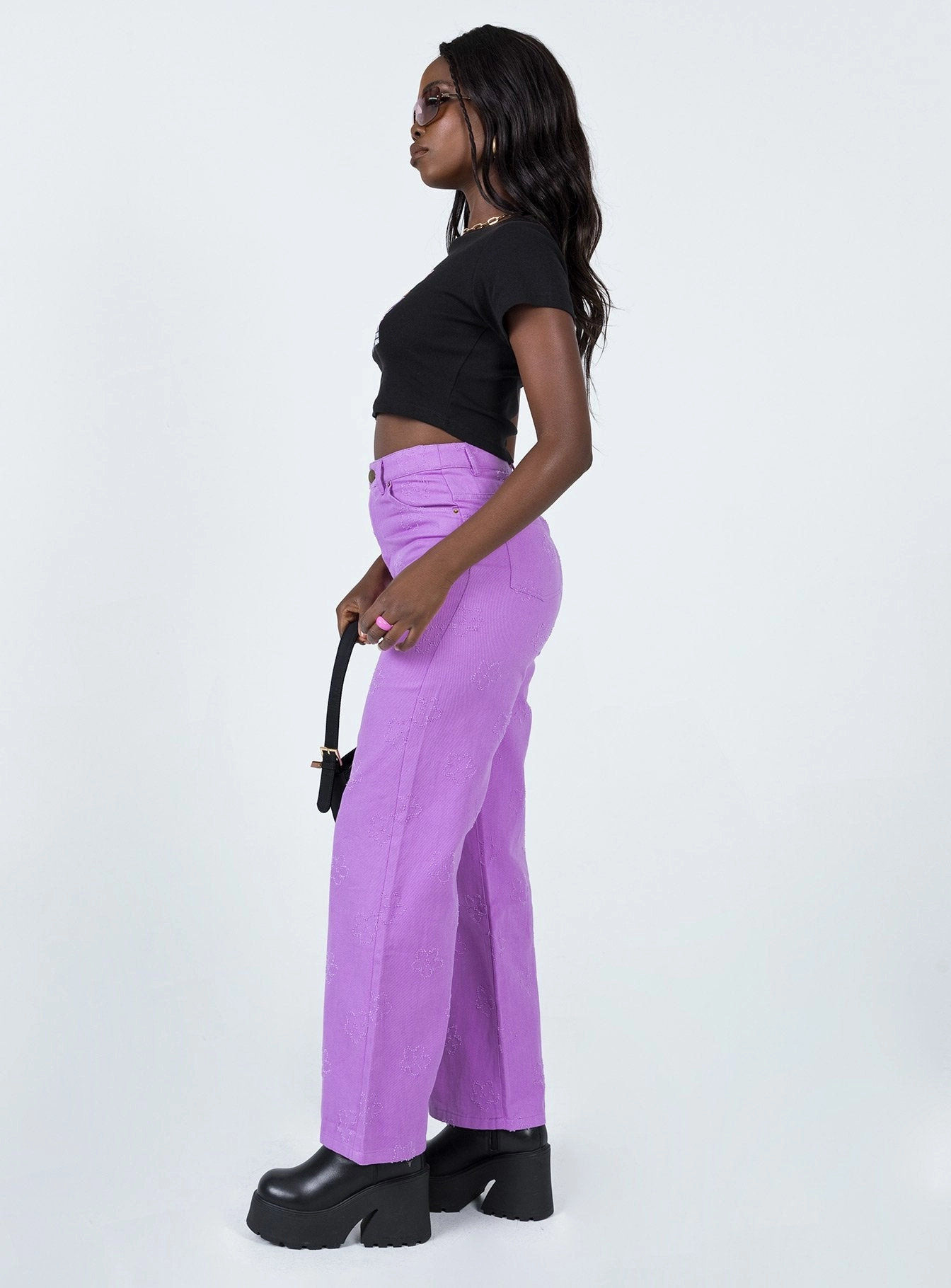 Low Profile Zipper All-Purpose Use Demitra Wide Leg Jeans Purple