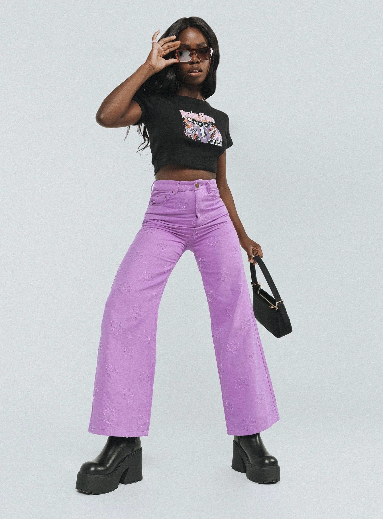 Demitra Wide Leg Jeans Purple Recycled Fiber Content