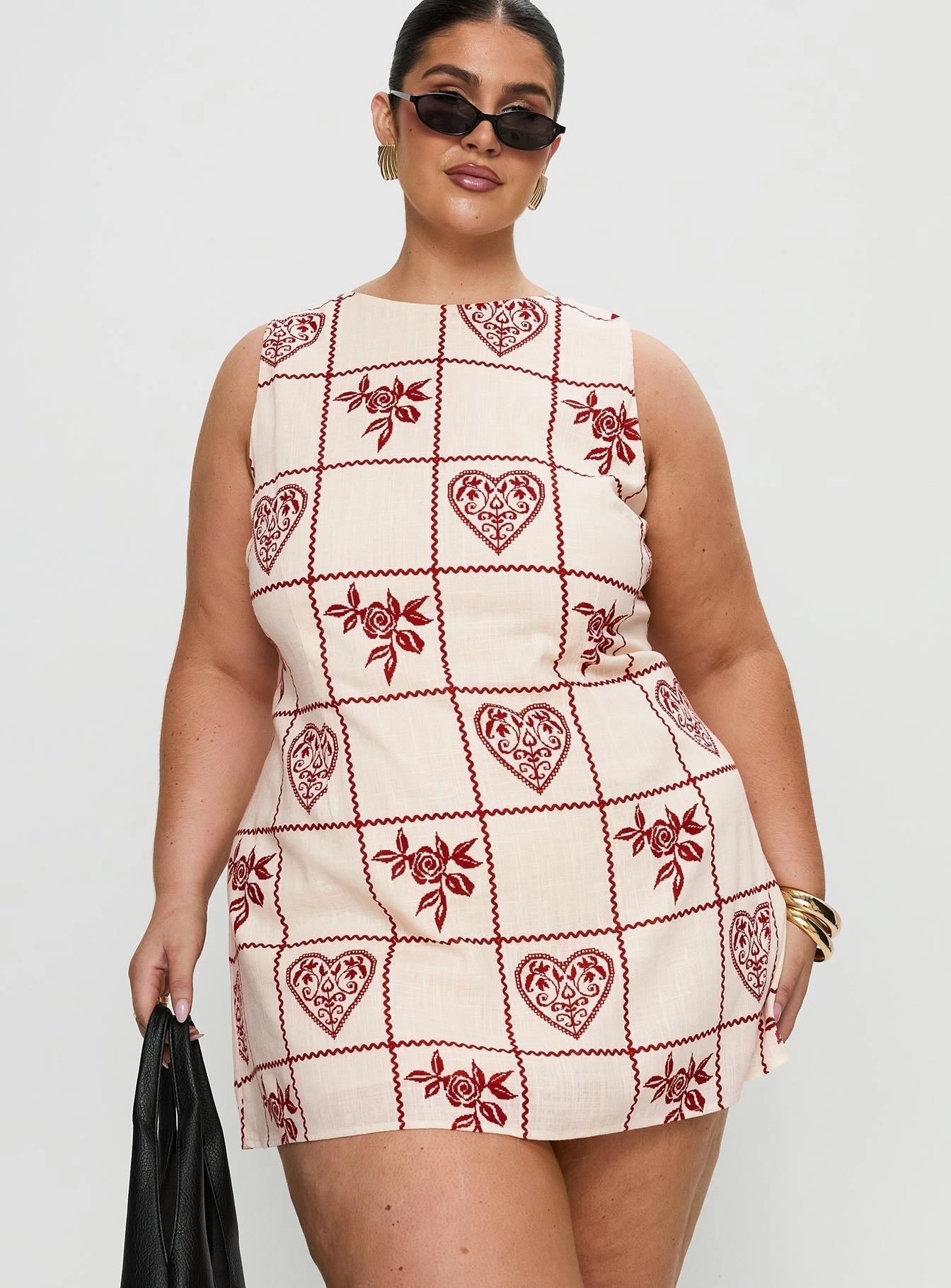 Alfalfa Shift Mini Dress Red Floral Check Curve Style Base