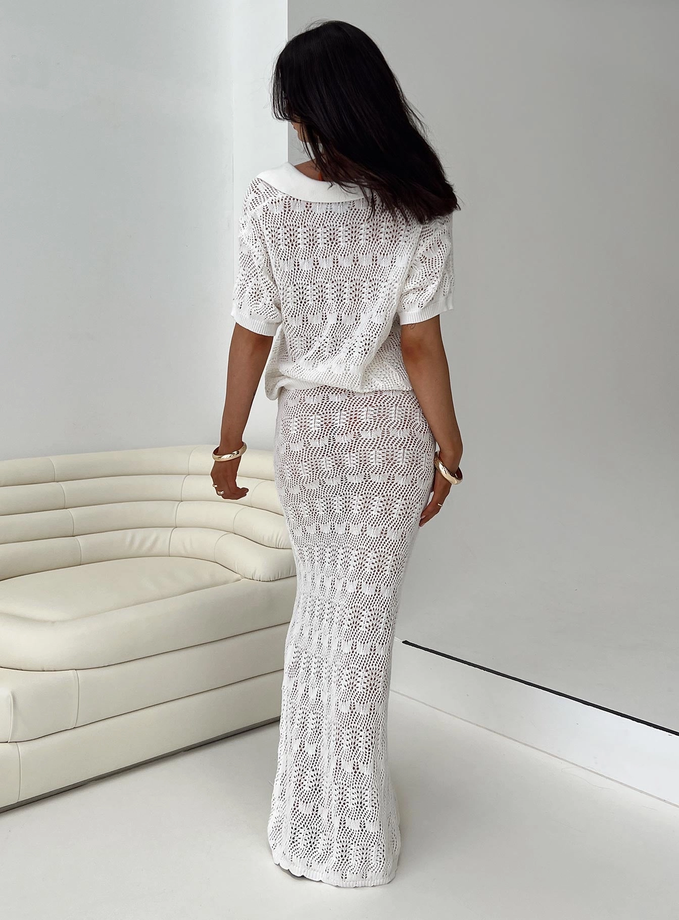 Stretch Fabric Vacation Knit Maxi Skirt White
