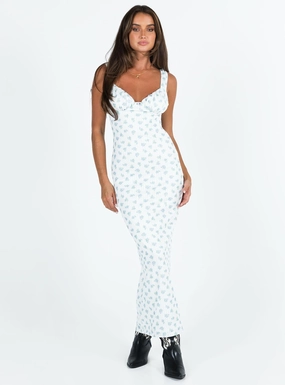 EcoFriendlyDye Smooth Edge Lupton Maxi Dress White / Blue Floral