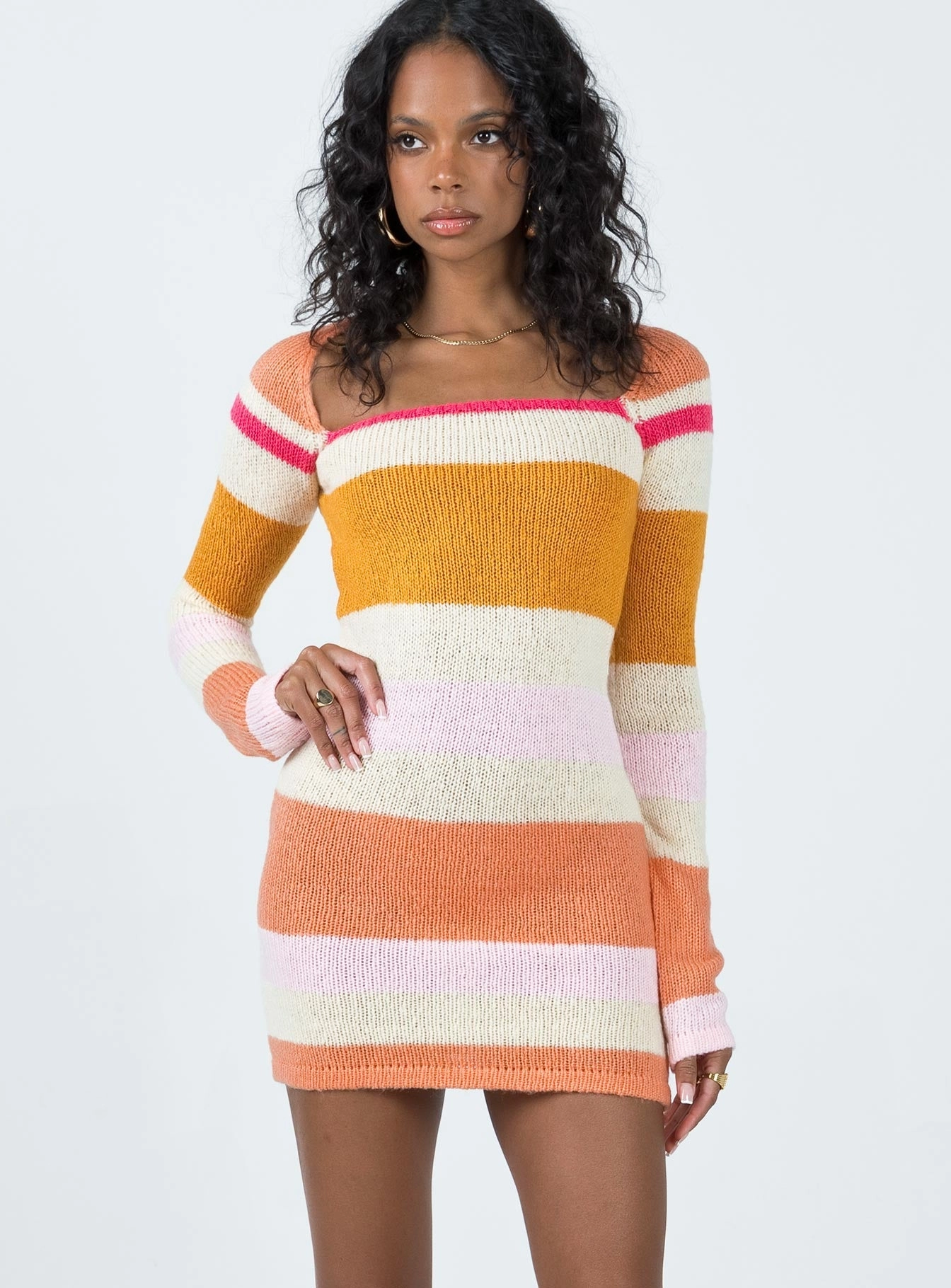 Ania Mini Dress Orange / Pink Multi Lace-Sleeve