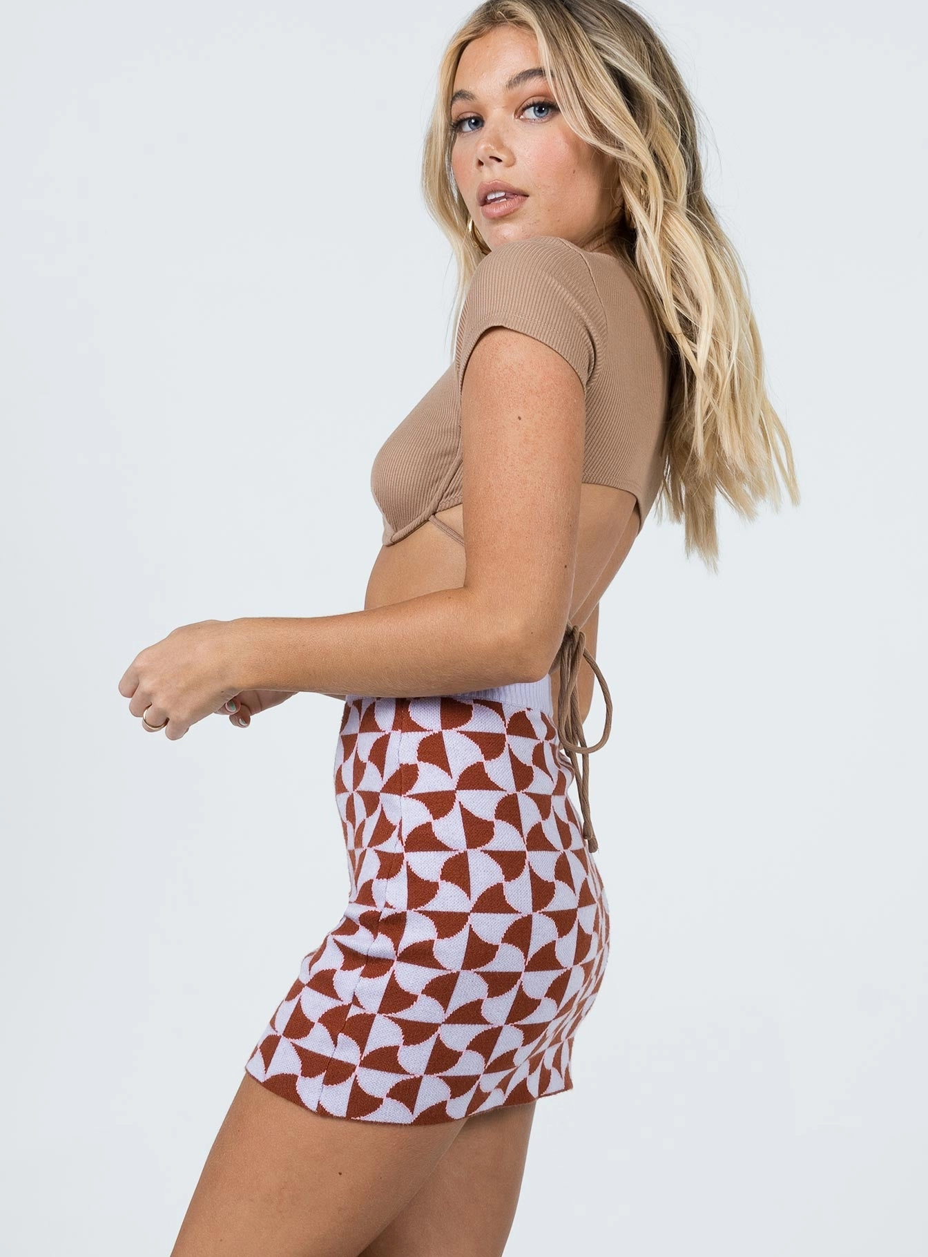 Runway Inspired Bold Accent Renee Retro Tile Mini Skirt Purple