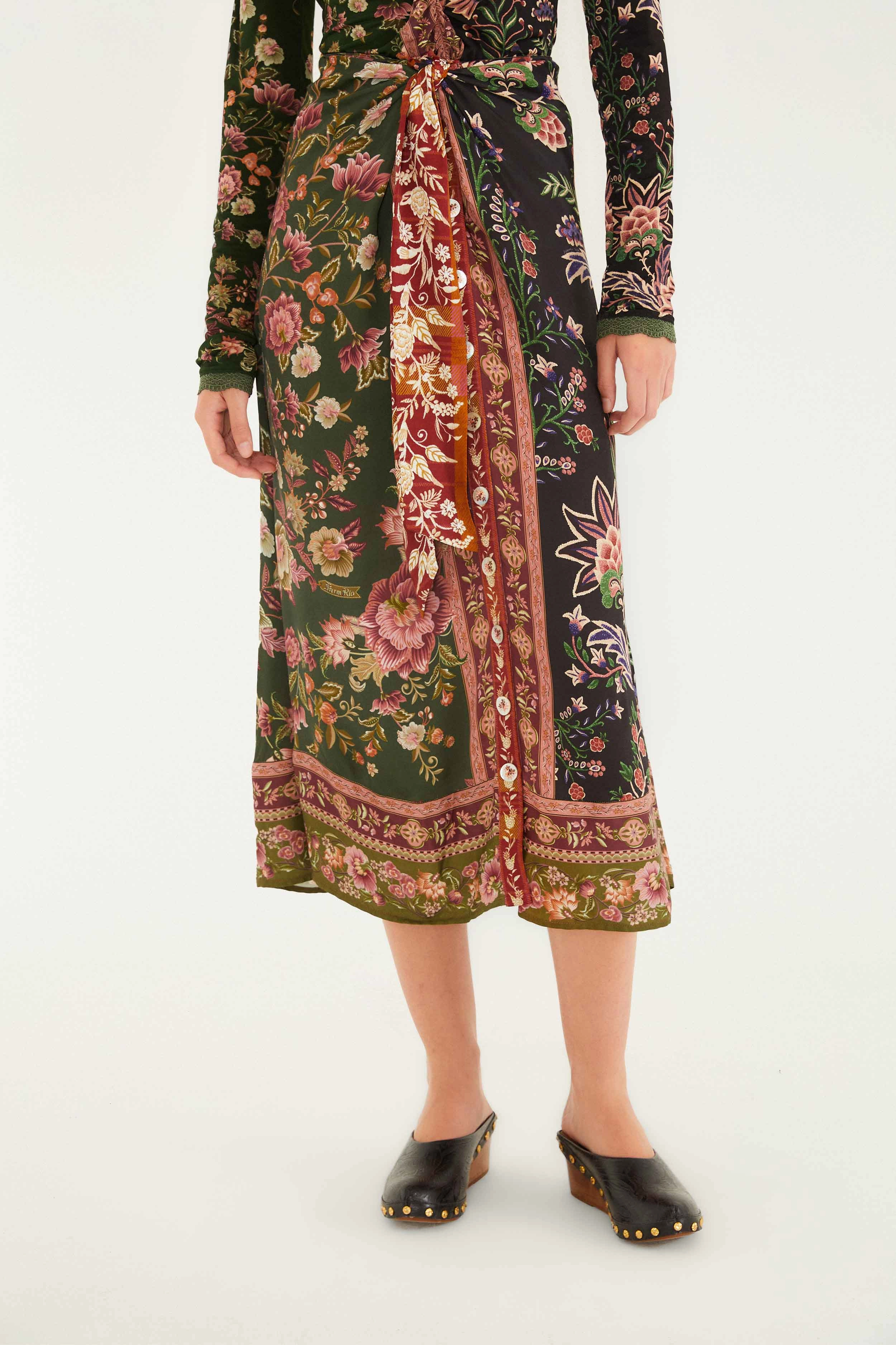 Eco Friendly Everyday Favorite Mixed Winter Garden Lenzing? Ecovero? Viscose Midi Skirt