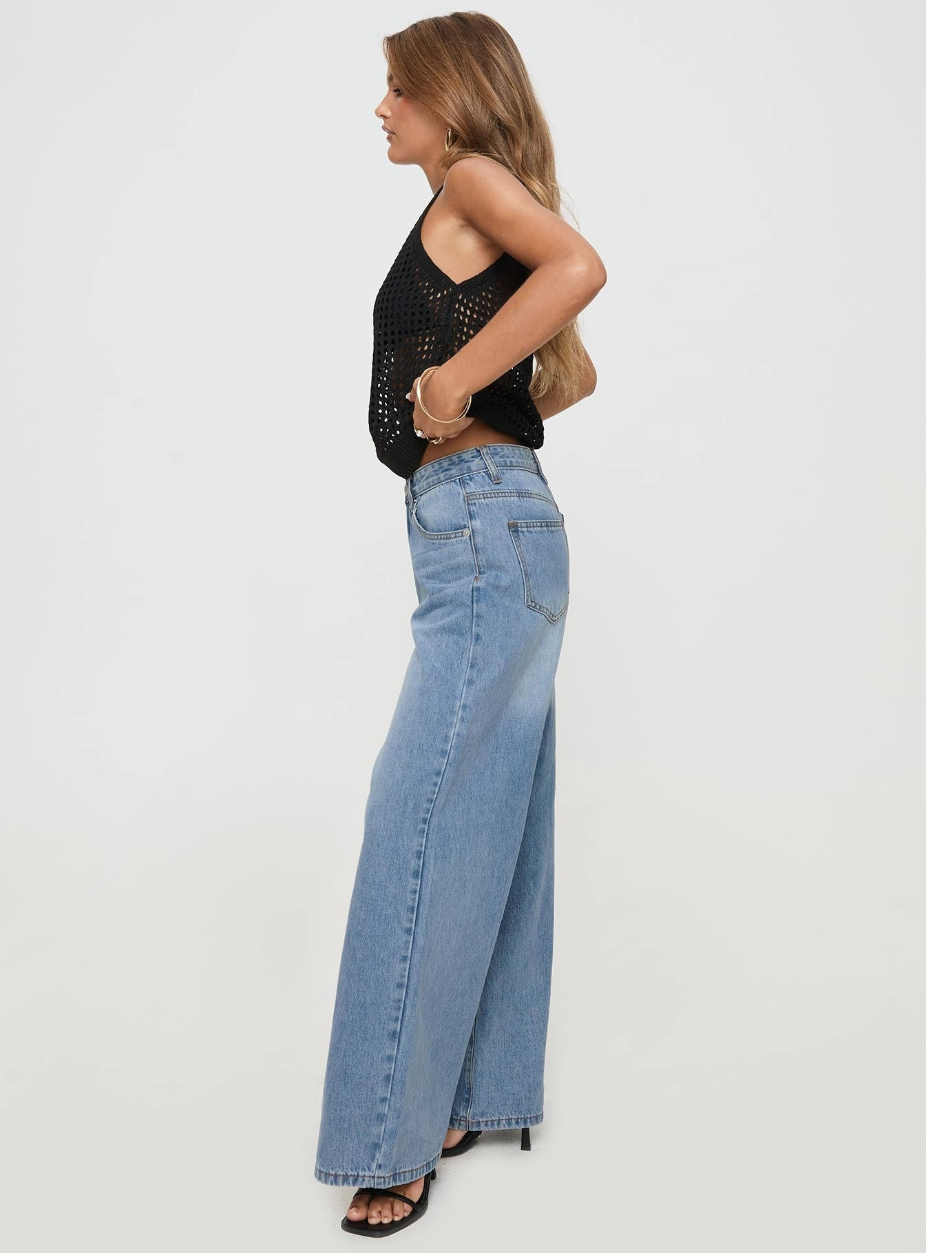 Minimalist Daily Wear Loose Colemane Mid Rise Denim Jeans Angel Blue Petite