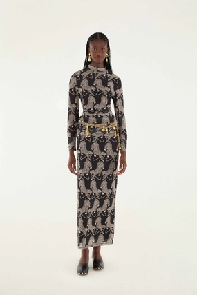A line Black Striped Tigers Tulle Maxi Skirt