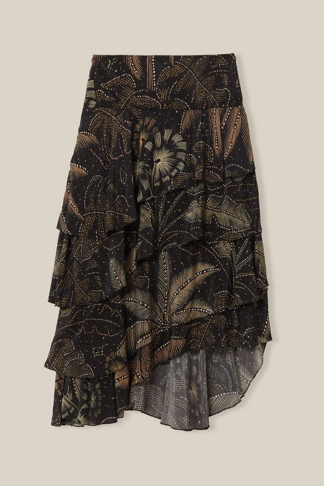 Black Golden Foliage Ruffled Skirt Everyday Look Fashion Detail