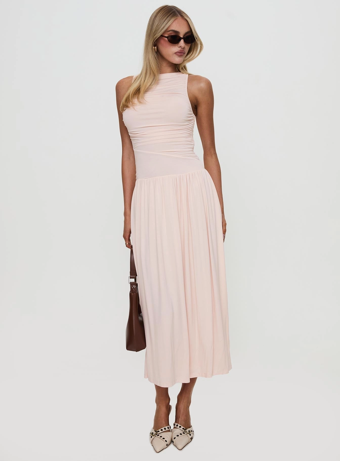Reveur Ruched Maxi Dress Pink City Bright