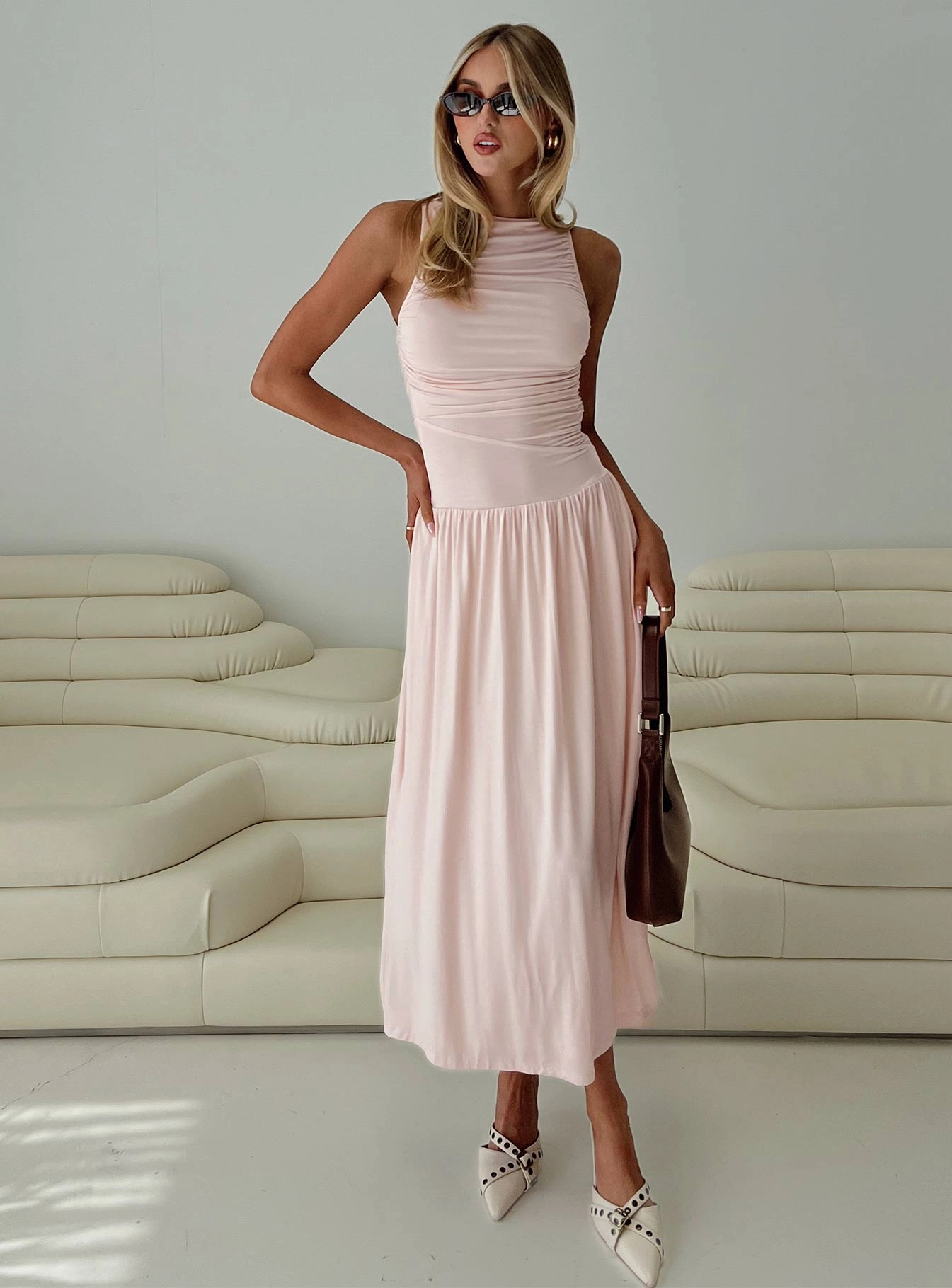 Dreamy Look Street Vibe Reveur Ruched Maxi Dress Pink