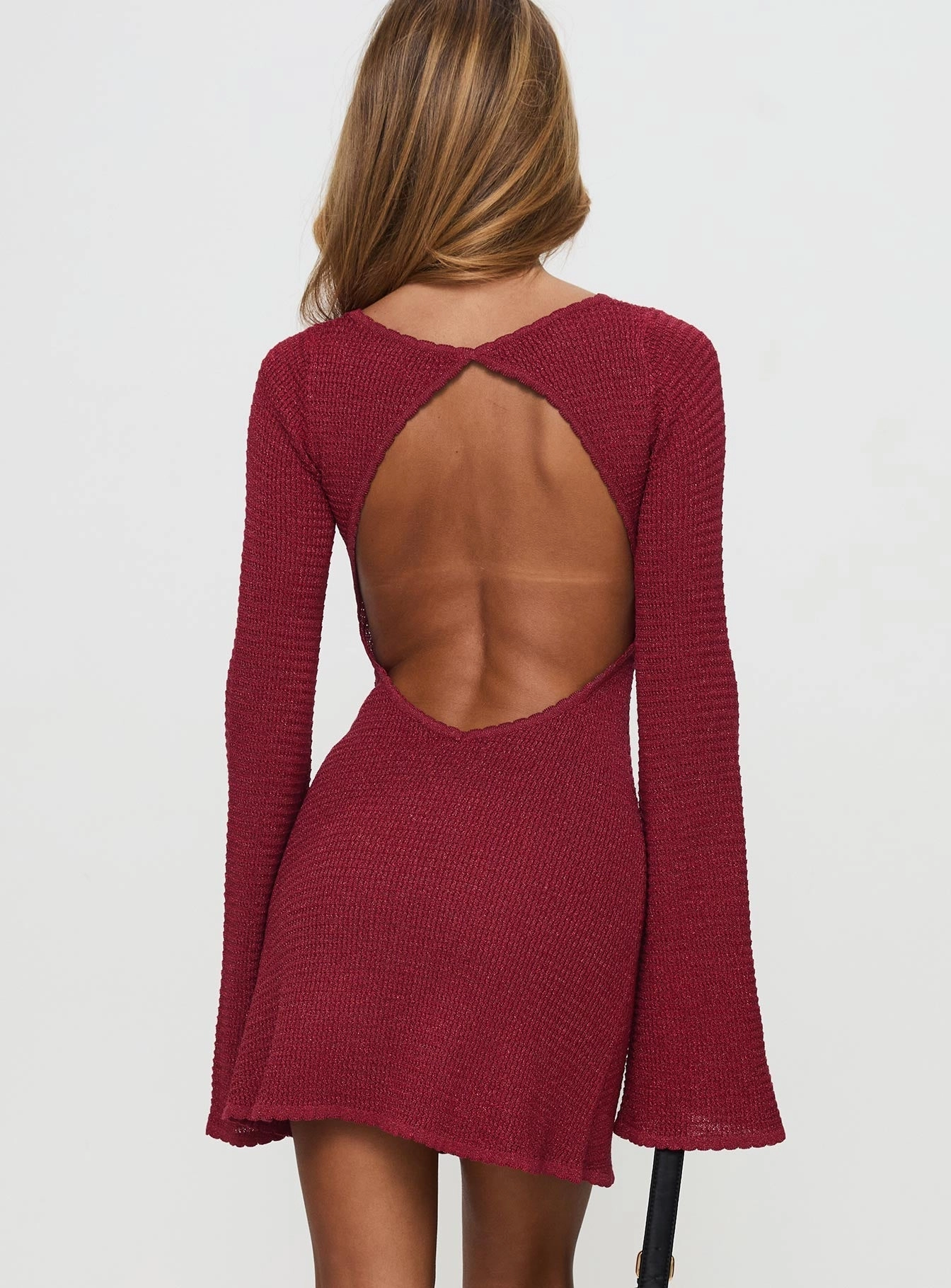 Spring Vibe Subtle Elegance Rhapsody Long Sleeve Knit Mini Dress Red