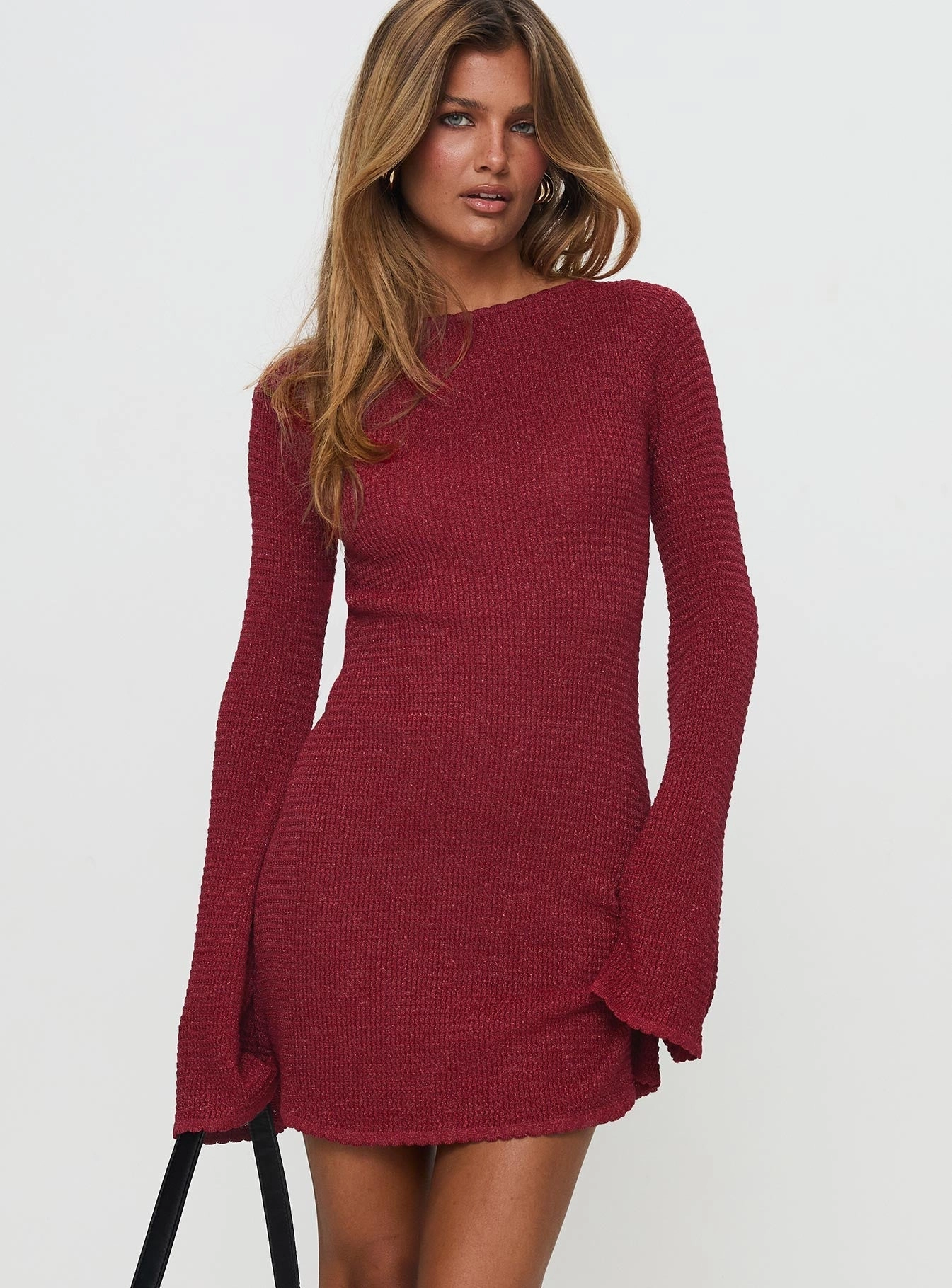 Rhapsody Long Sleeve Knit Mini Dress Red Mood Glow