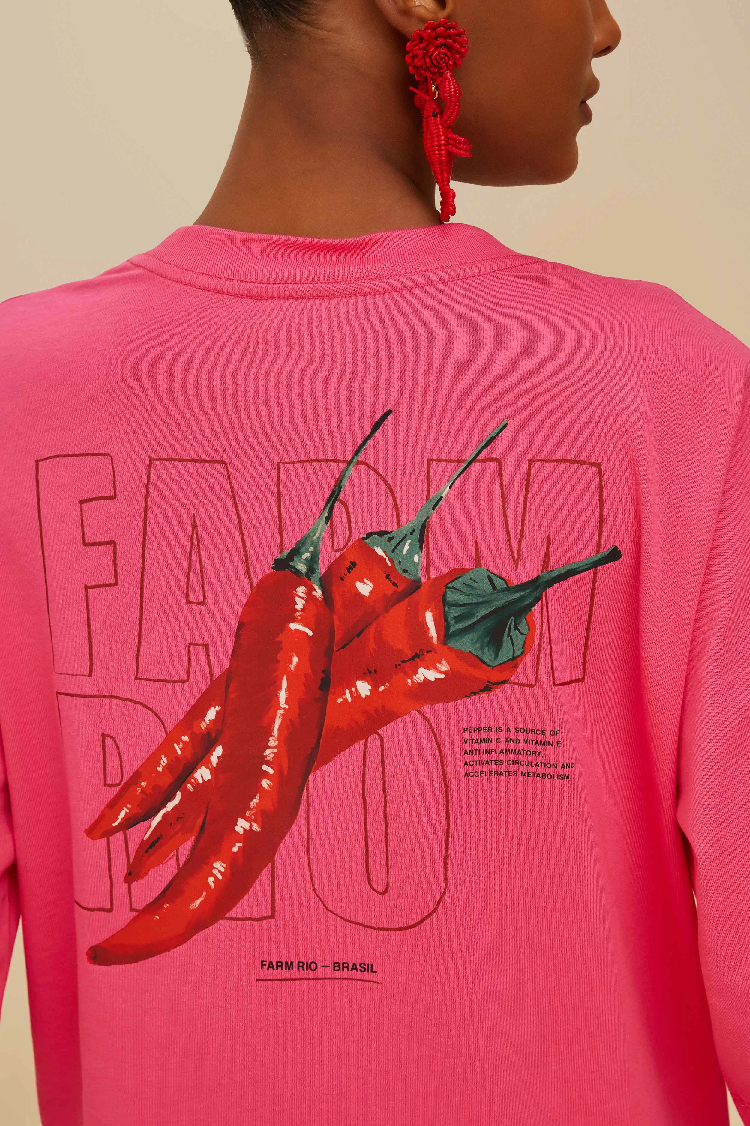 Pink Spicy Pepper Organic Cotton T-Shirt Micro Perforated Fabric