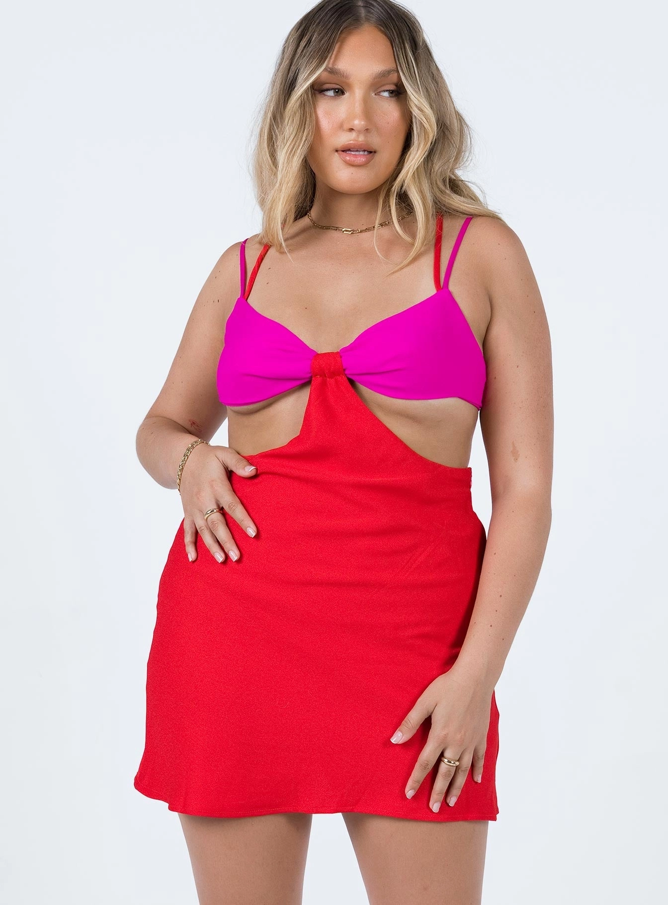 Foster Cut Out Mini Dress Pink / Red SoftTouchTexture