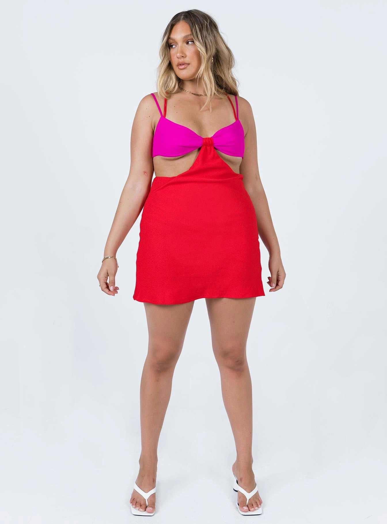 Heart Tone Foster Cut Out Mini Dress Pink / Red