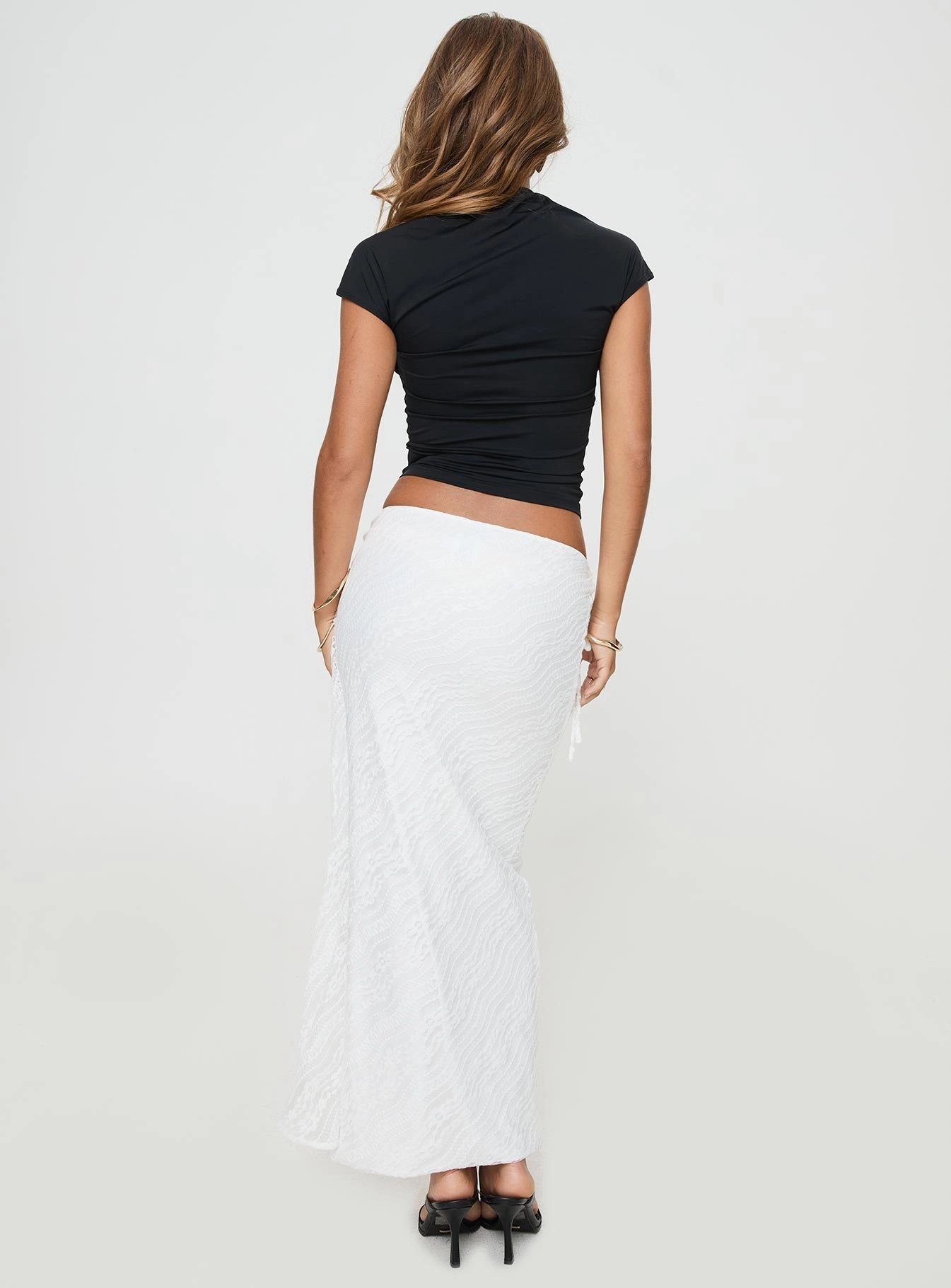 Ring Her Up Lace Wrap Maxi Skirt White Clean Outfit