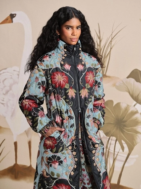 Reversible Flowing Beauty Puffer Jacket Low Profile Collar
