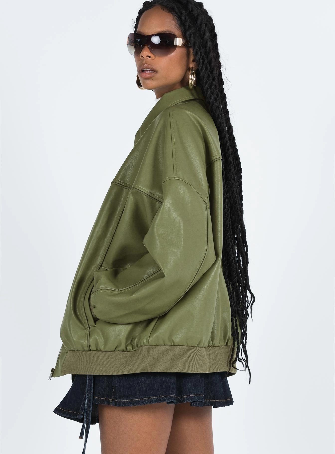 Thermal Insulated RecycledPolyester Goldsmith Faux Leather Bomber Jacket Green